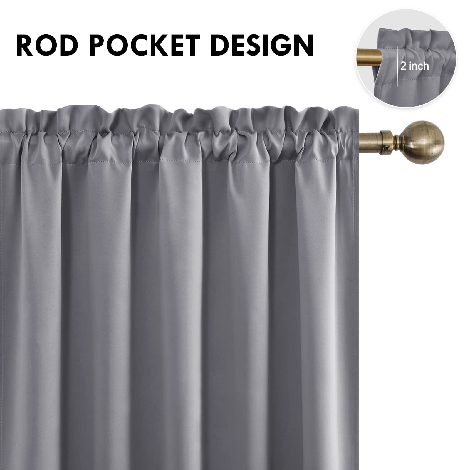 Wide Blackout Curtains for Bedroom Living Room 60 x 84 Inch Long Grey (2 Count)