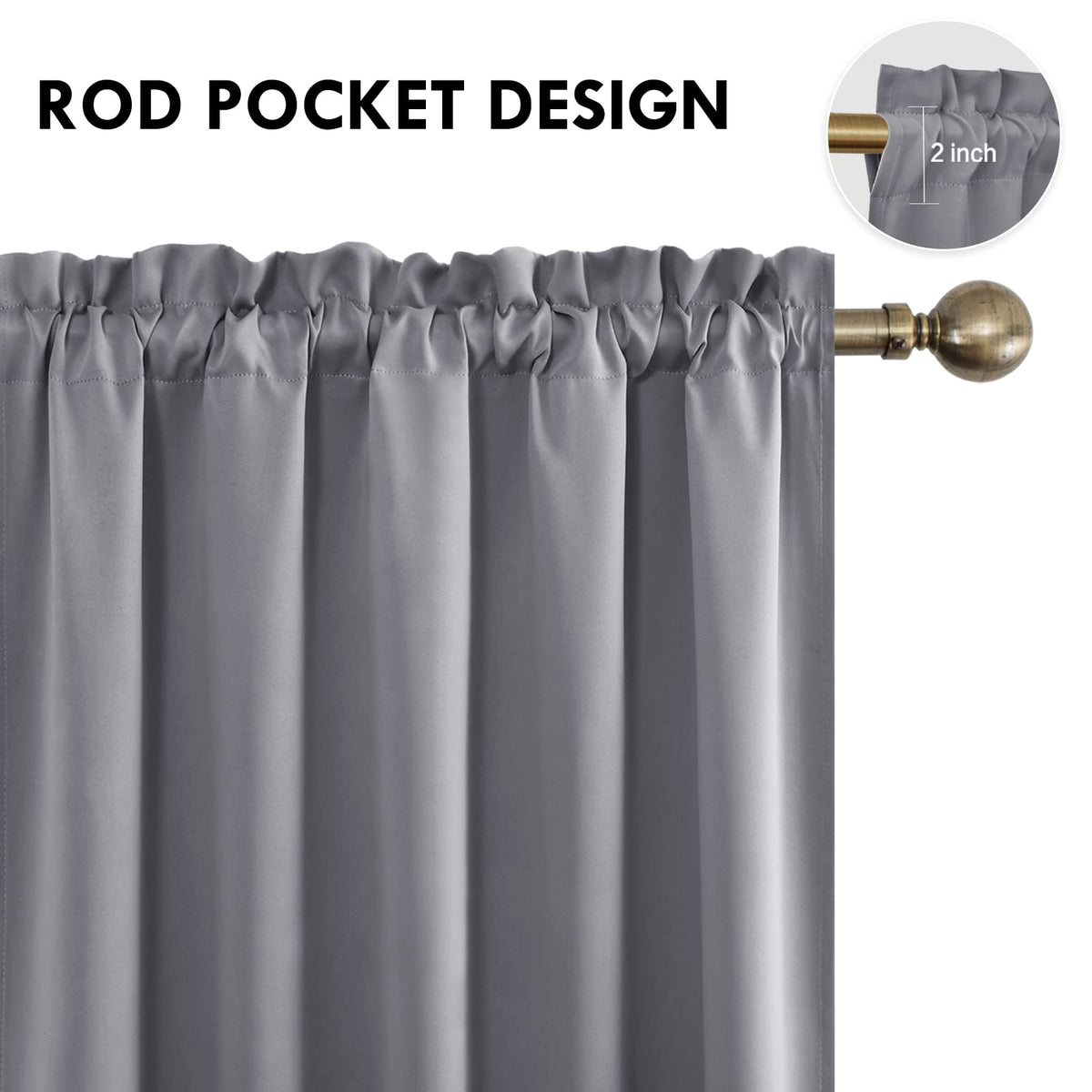 Short Blackout Curtains 60 x 36 Inch Long for Kitchen RV Bunk Grey (2 Count)