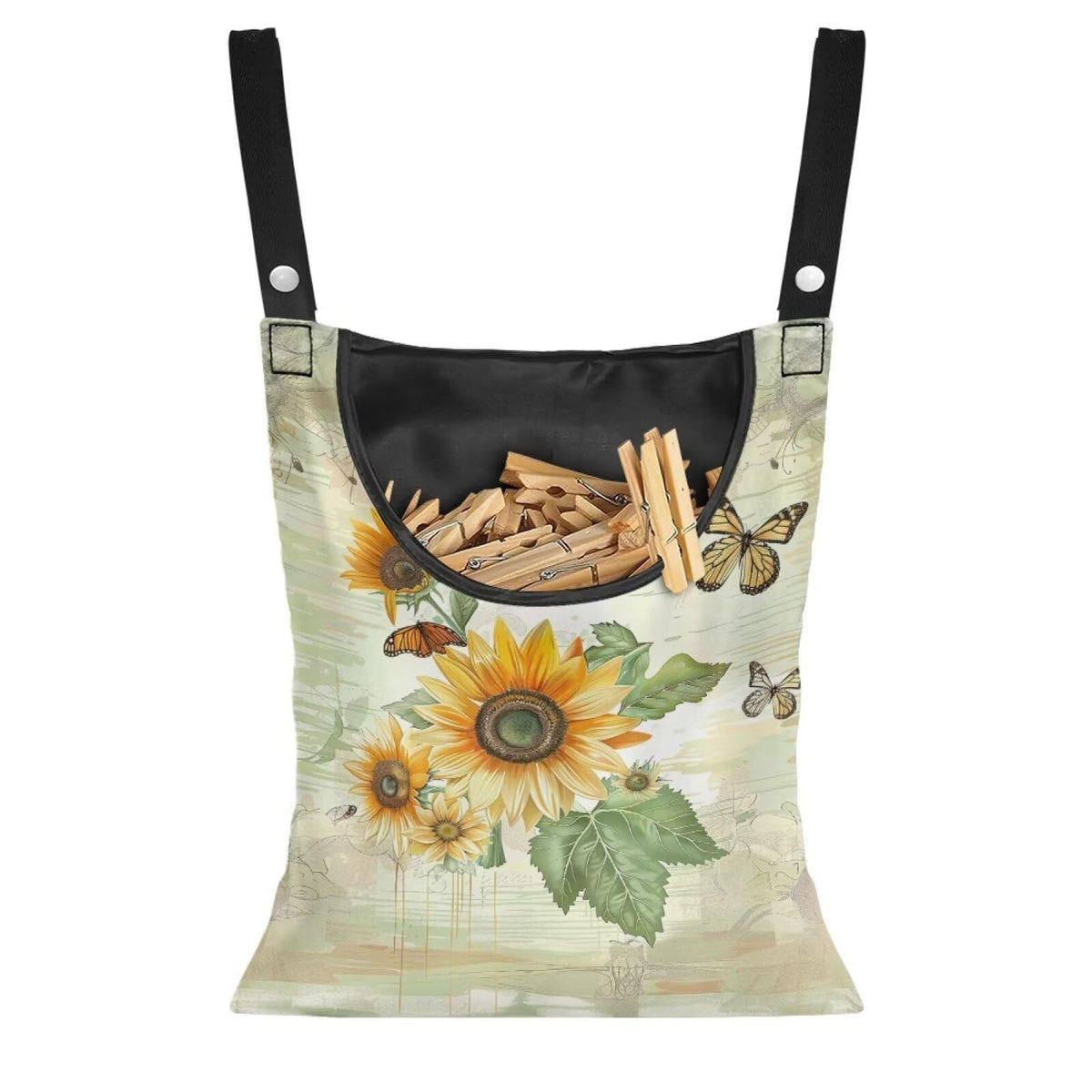 Sunflowers Butterfly Clothespin Bag for Clothesline Outdoor Storage with Hanger Hook