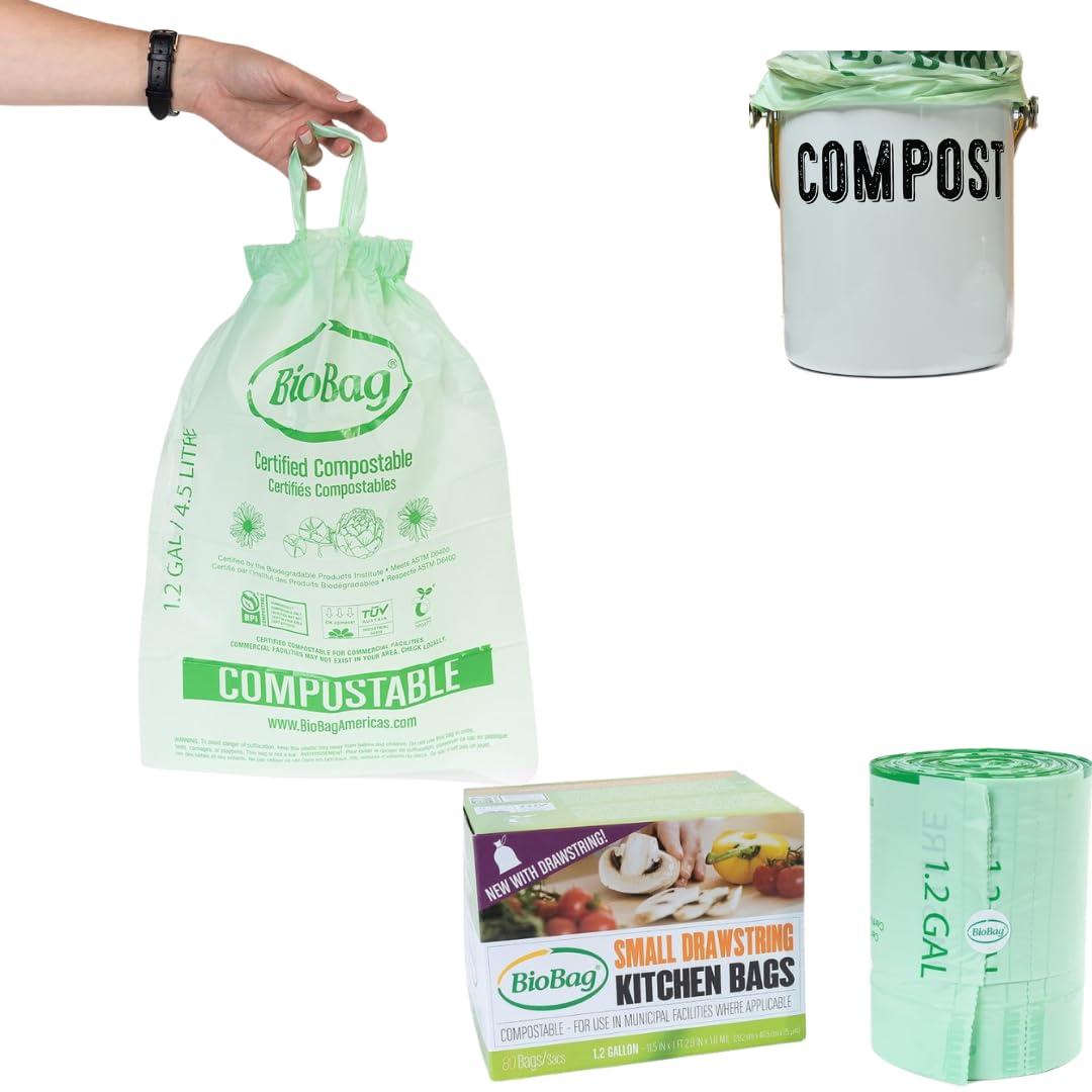 1.2 Gallon Compostable Drawstring Food Scrap Bags by BioBag (80 Count)