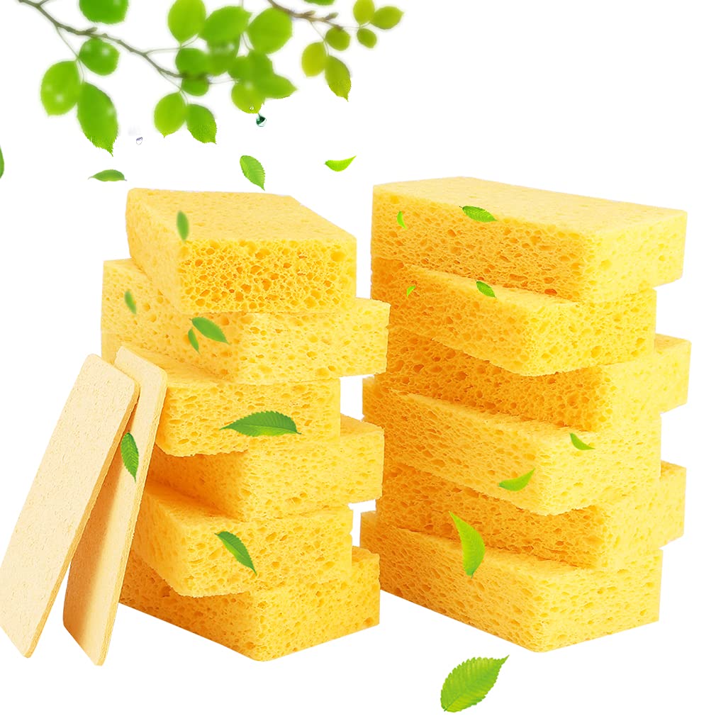 Kitchen Sponges 12 Pack Natural Cellulose for Non Scratch Cleaning (12 Count)