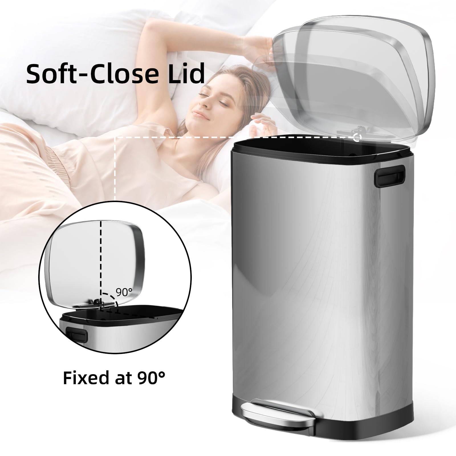 13 Gallon 50L Stainless Steel Kitchen Trash Can with Lid and Step Pedal