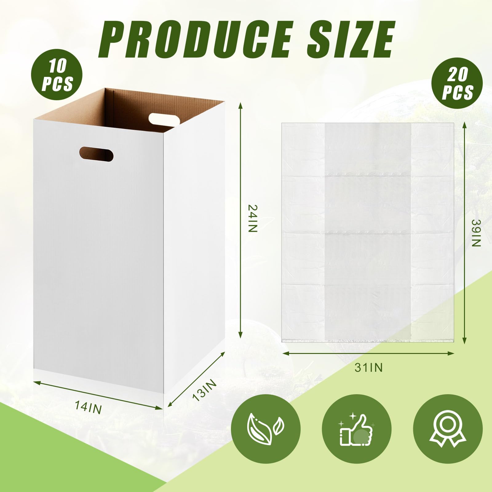 10 Pack 30 Gallon Recycling Bins Cardboard Trash Cans Disposable and Reusable Corrugated Cardboard Cans Bulk with 20 Garbage Bags for Parties Events (10 Count)