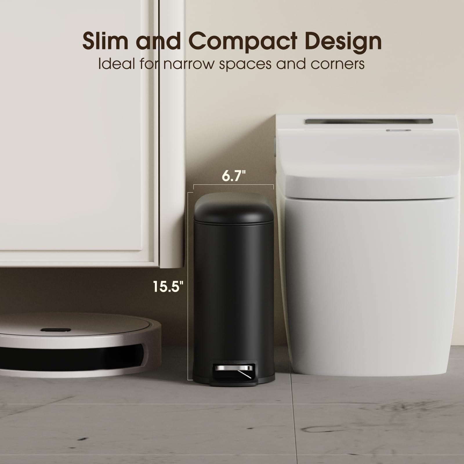 Small Bathroom Trash Can with Lid Soft Close