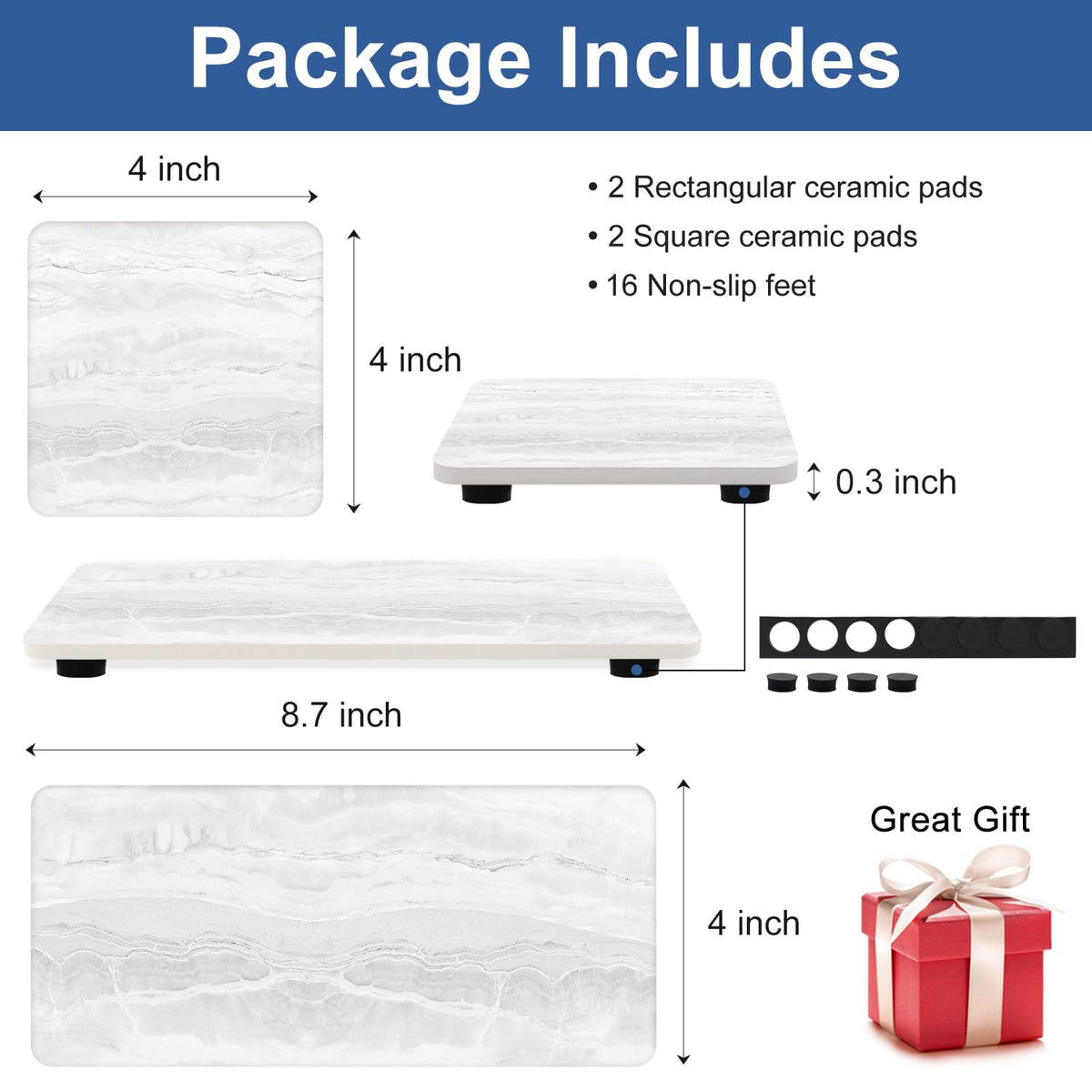 4 Pcs Water Absorbent Stone Dry Tray for Bathroom Sink Kitchen Counter Tray