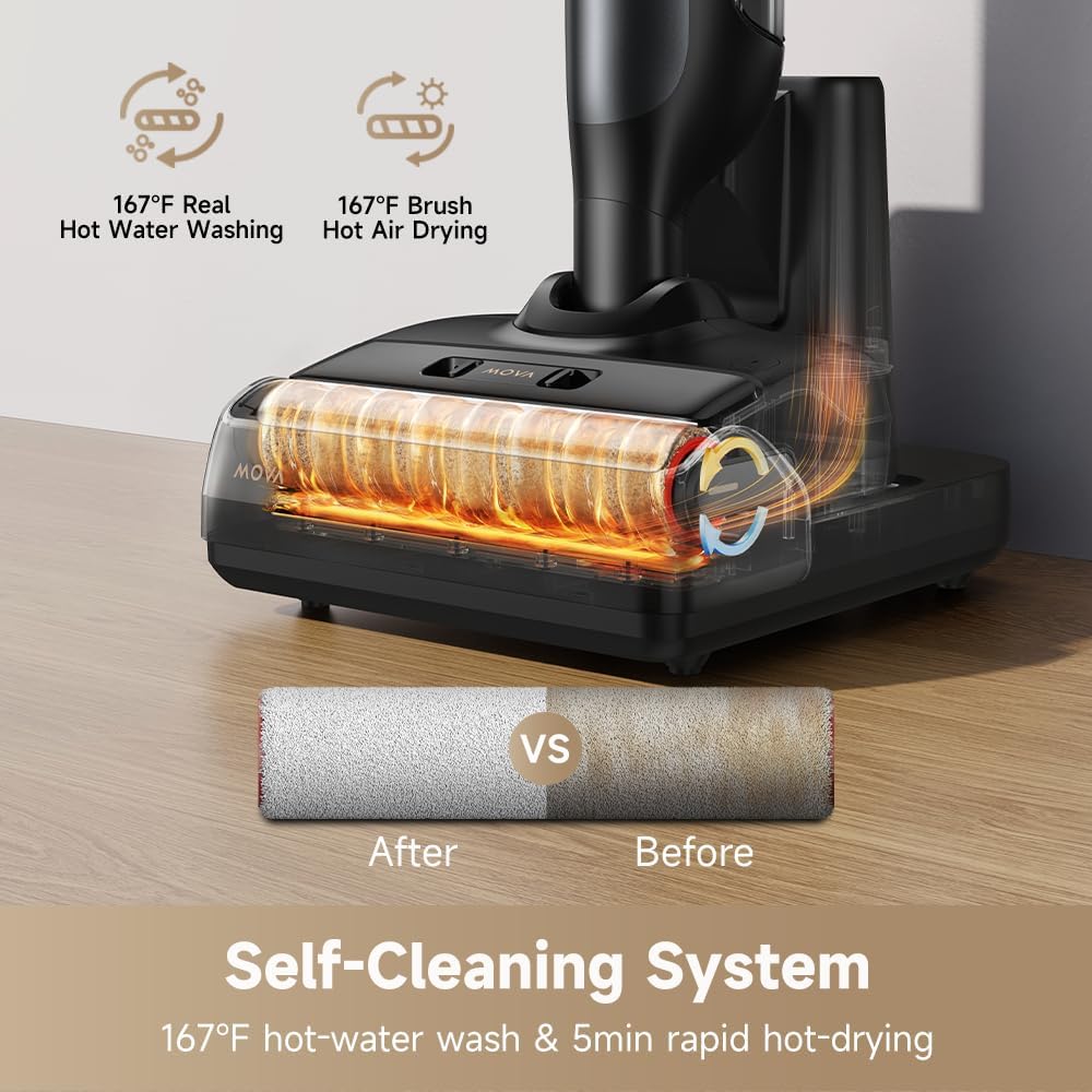 MOVA M10 Cordless Wet Dry Vacuum Cleaner 180° Lie-Flat Smart Vacuum Mop All in One for Hard Floor, 167°F Flashdry Self-Cleaning, Zero inch Dual-Edge Cleaning, 18000Pa Suction, Zero-Tangle for Pet Hair - ModHome Supplies
