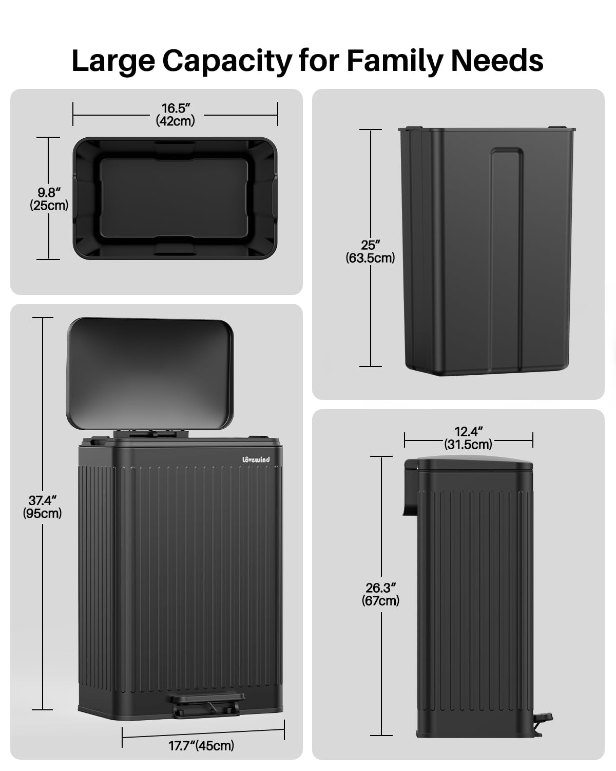 60 Liter 16 Gallon Stainless Steel Trash Can with Soft