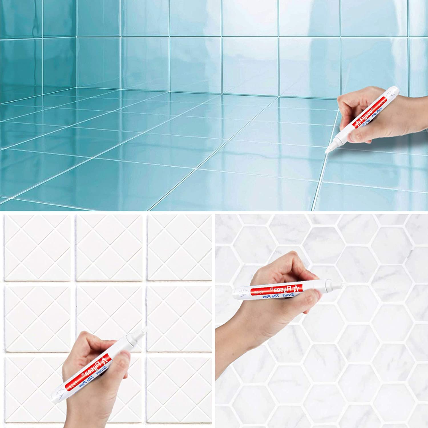 Grout Pen 12 Pack Water Based Tile Marker Repair Pens Professional for Bathroom (12 Count)