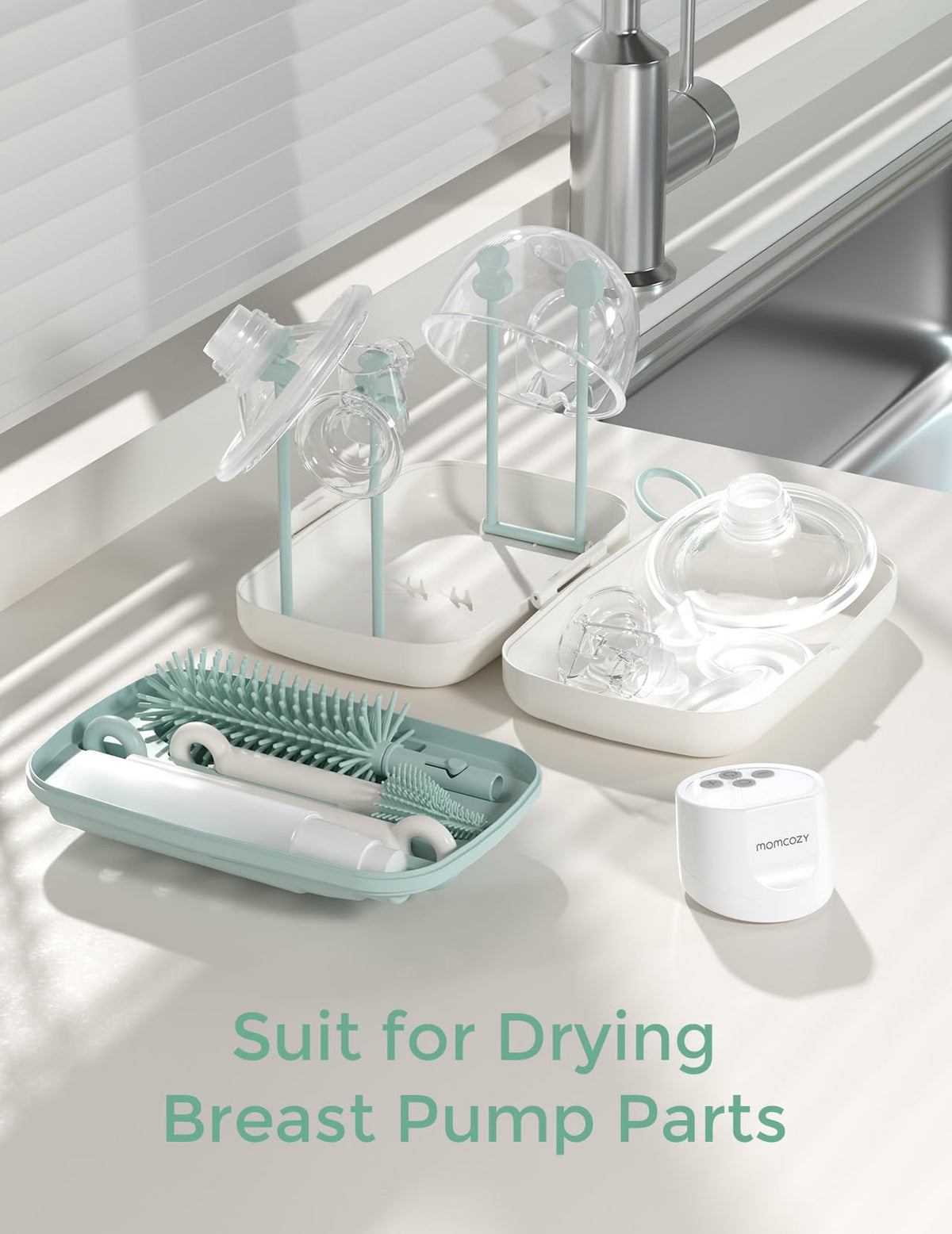 7-in-1 Baby Bottle Brush Set with Drying Rack, Green - ModHome Supplies