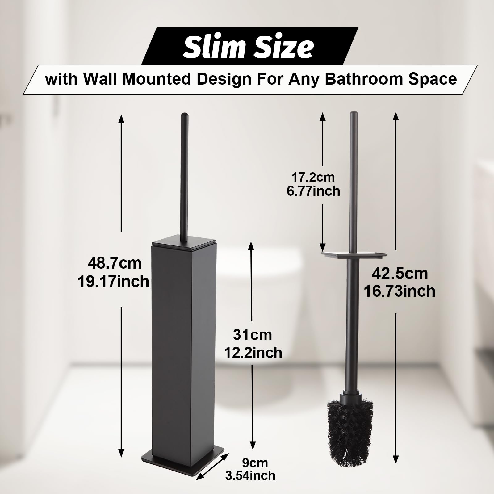 Toilet Brush with Holder Set Gun Grey Aluminium Standing for Bathroom Toilet Bowl Cleaner Brush and Holder Set