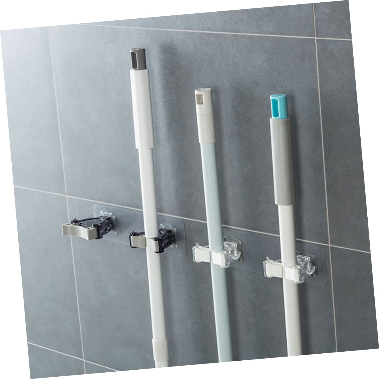 Dual Buckle Mop Holder Wall Mounted Seamless Mop Hook for Home Kitchen Bathroom Organizer Punch Heavy Duty Broom Hanger Clip Black