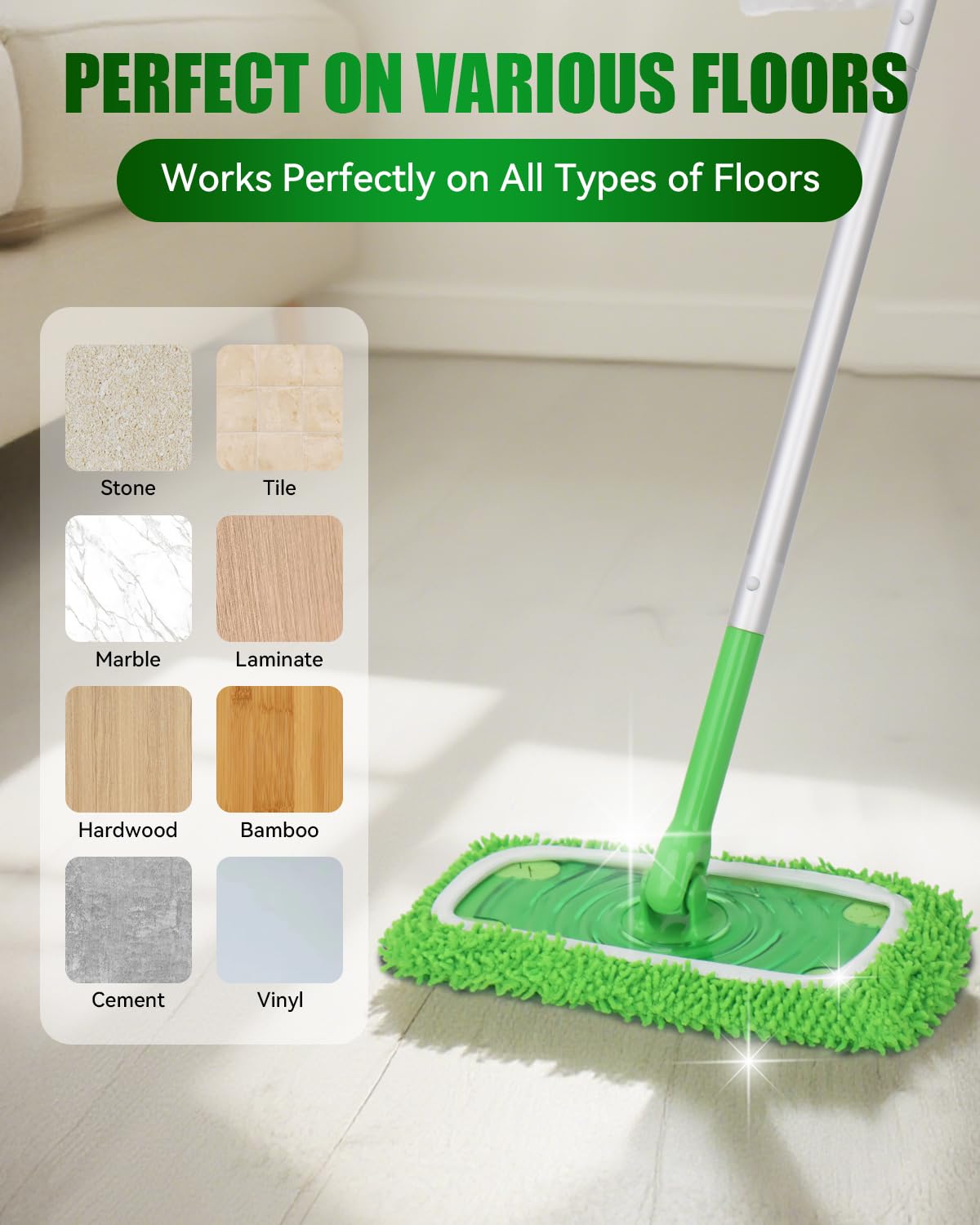 Reusable Microfiber Mop Pads Compatible with Swiffer Sweep & Mop Deluxe (2 Count)