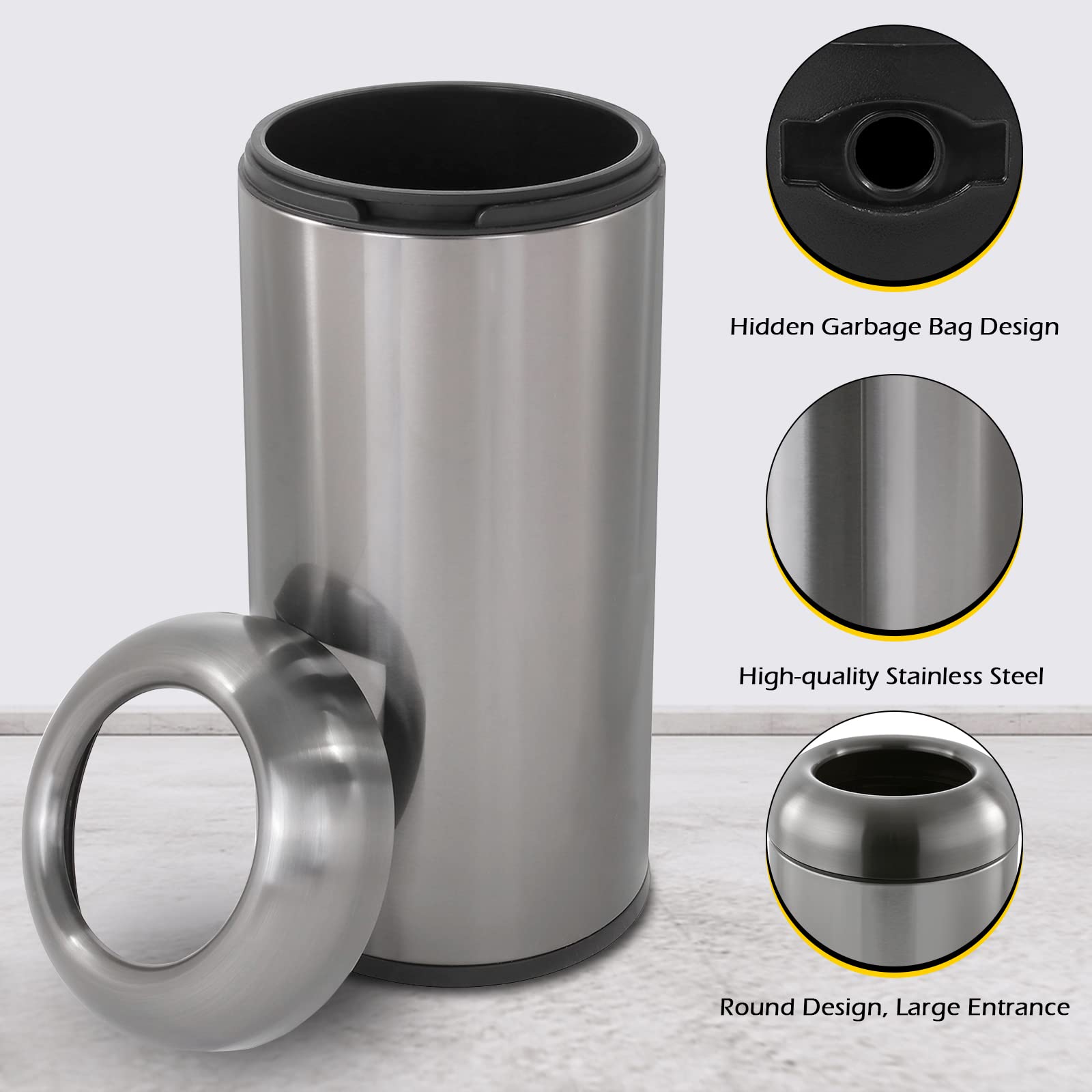 Large Trash Can Commercial Stainless Steel Garbage Can with Lid