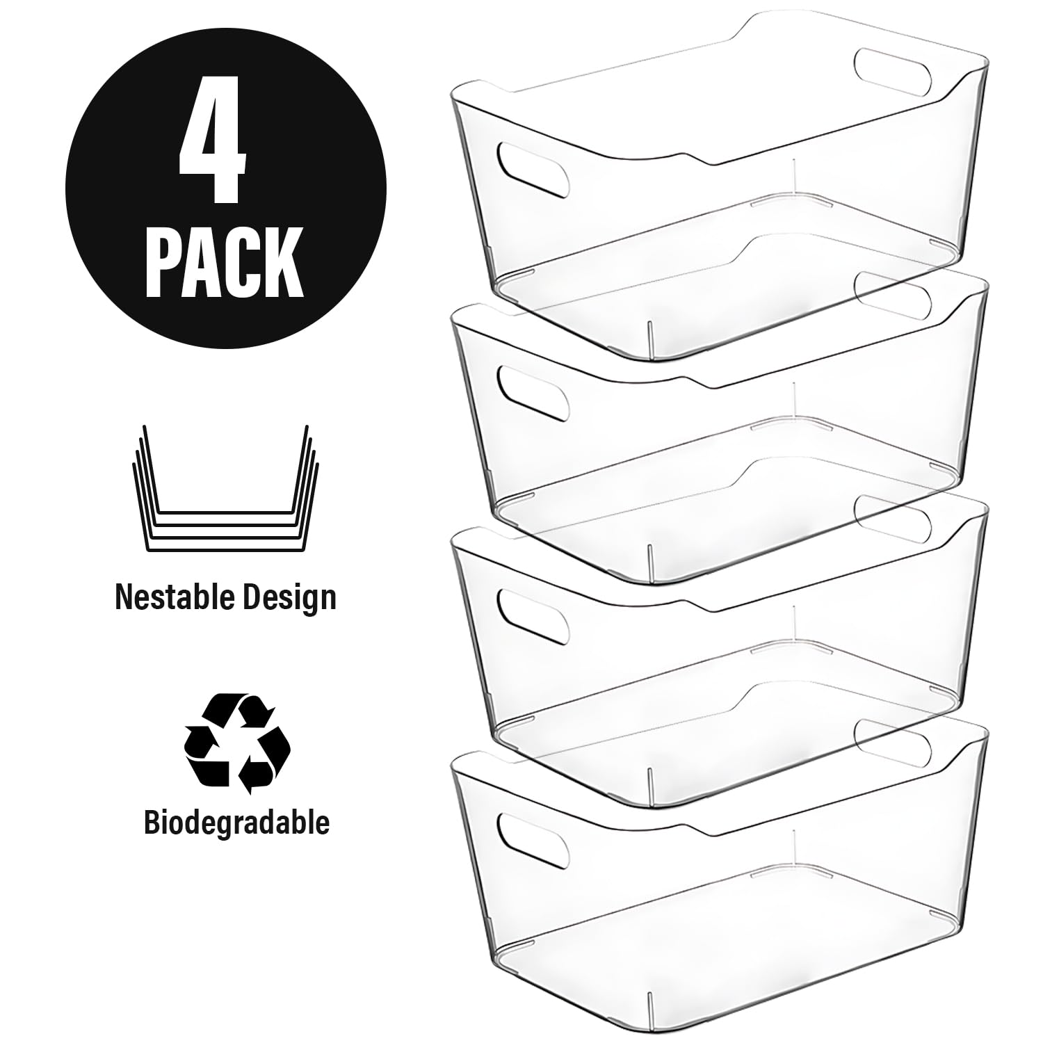 Clear Plastic Storage Bins for Kitchen Organization or Pantry Organizers and Storage (4 Count)