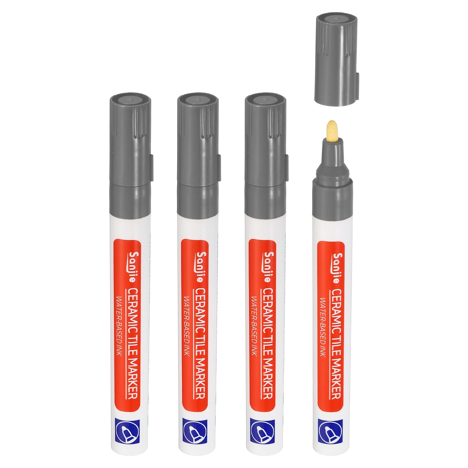 Grout Pen 4 Pack Grey Tile Marker Waterproof Grout Sealer Pen Tile Repair Pens Paint Pens for Wall Floor Bathroom Kitchen Refresh (4 Count)
