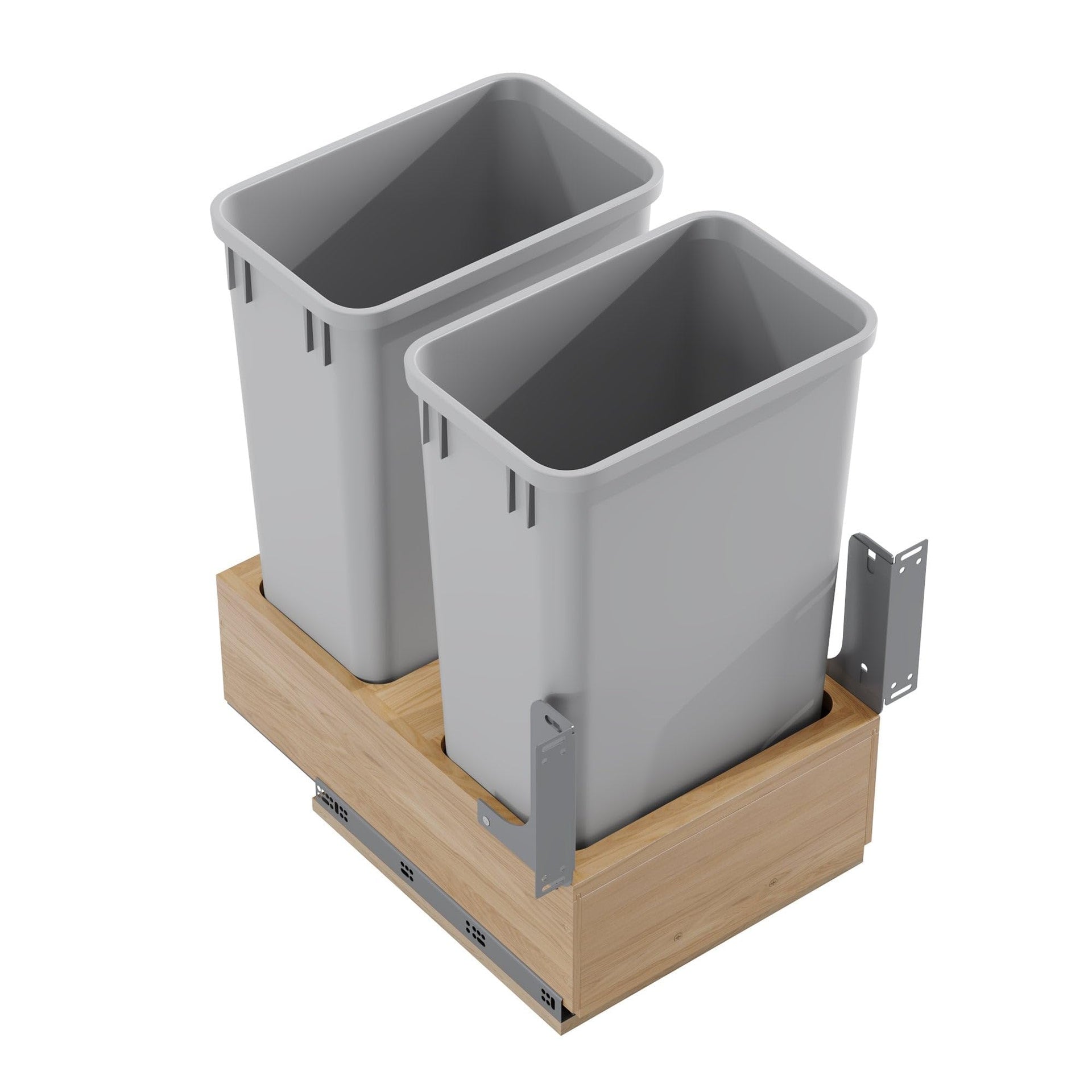 Dowell B18 B21 Wood Base Wastebasket Pullout with Two 50Qt Plastic Bins