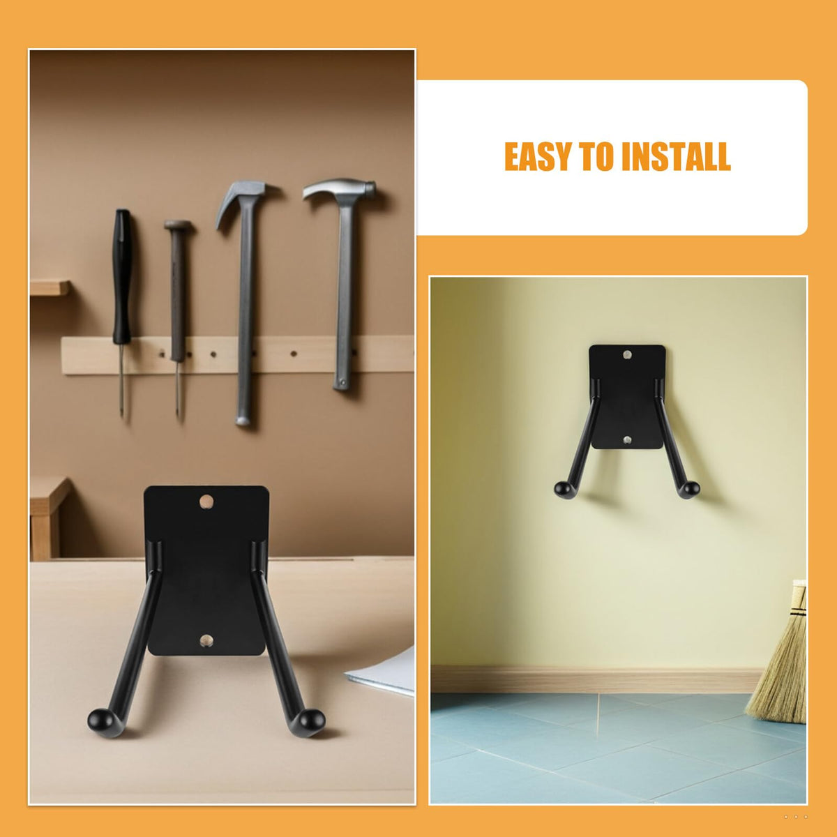 2pcs Wall Mounted Garden Tool Storage Rack with Metal Hooks