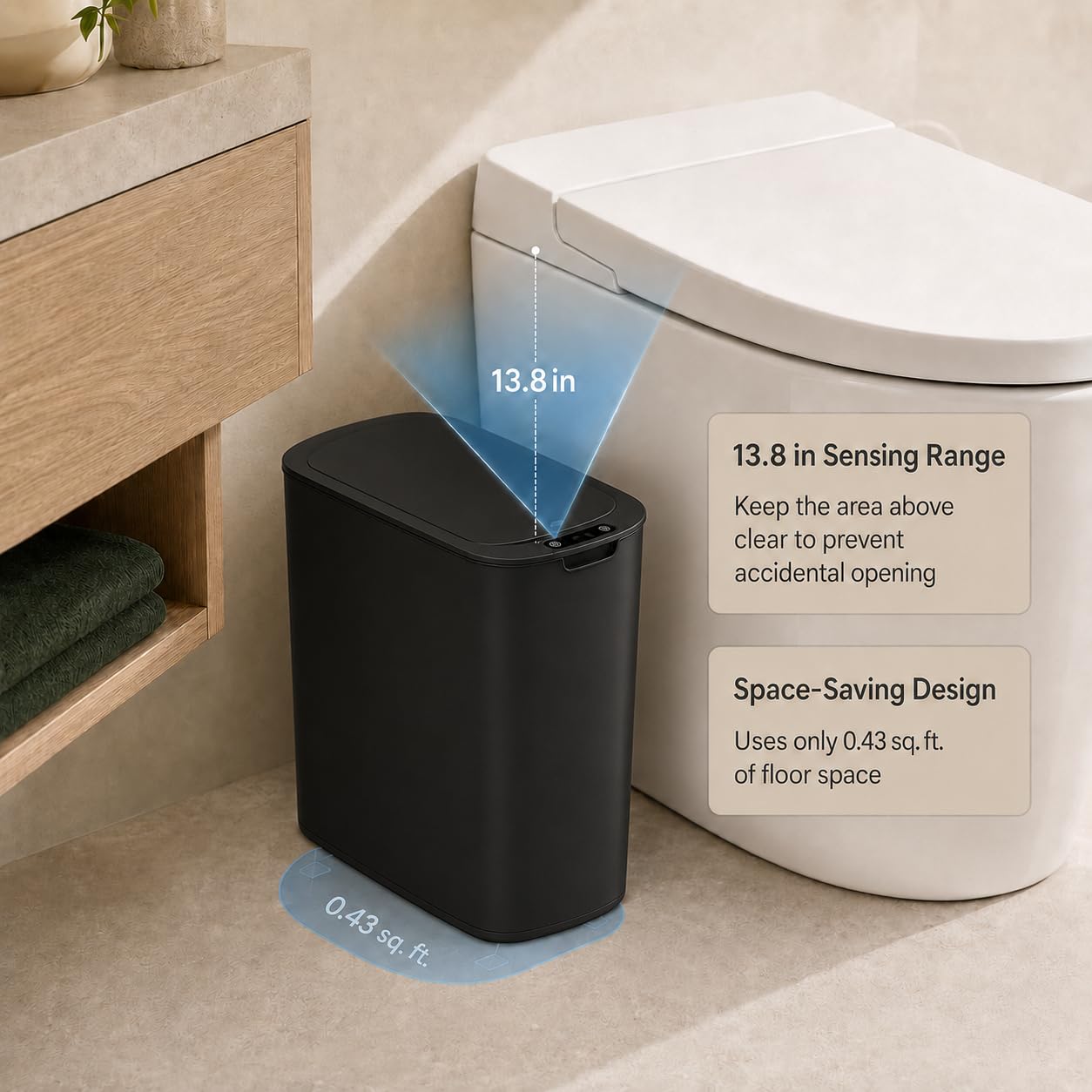 Automatic Small Bathroom Trash Can with Lid