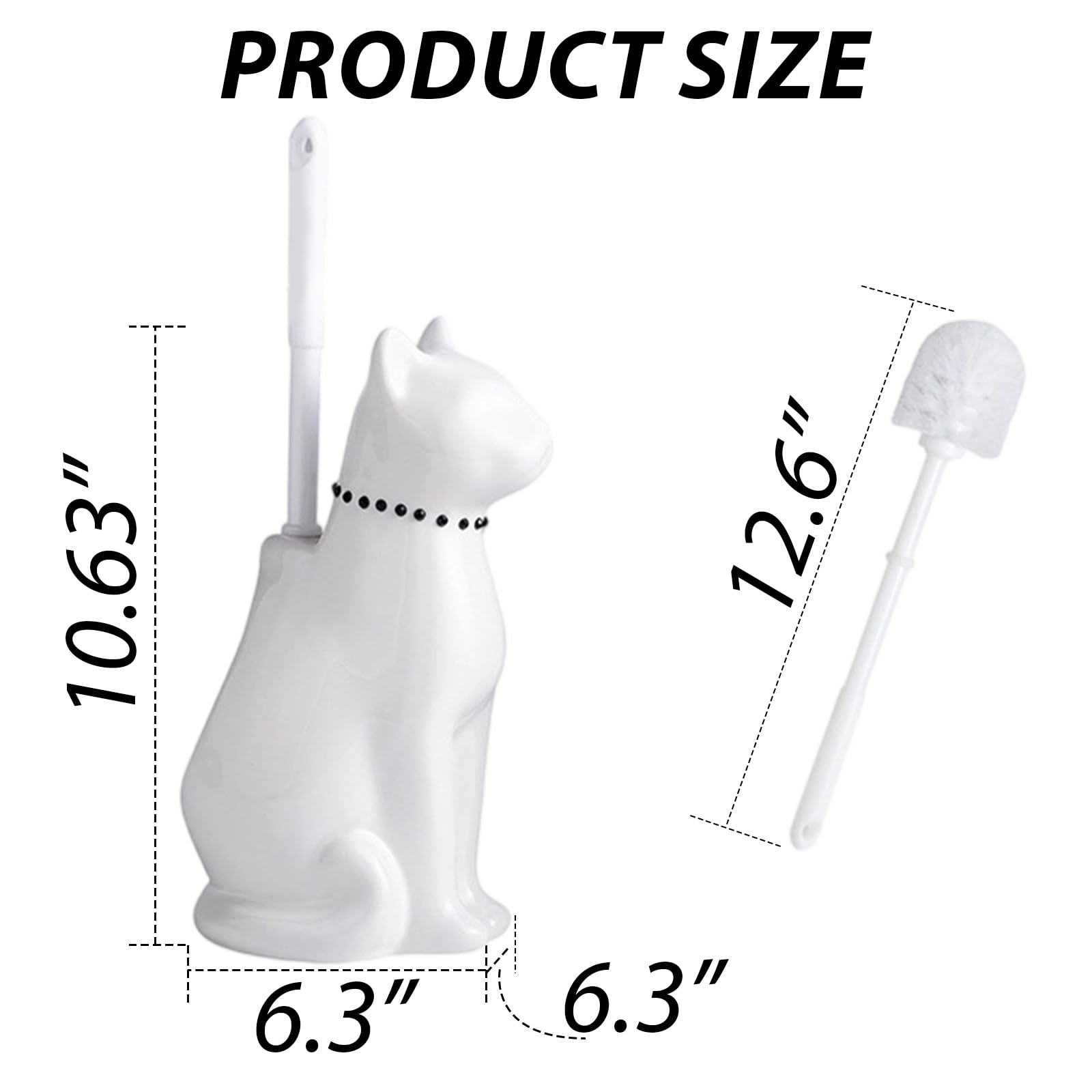 Ceramic Cat White Toilet Brush and Holder Set with Plastic Handle (2 Count)