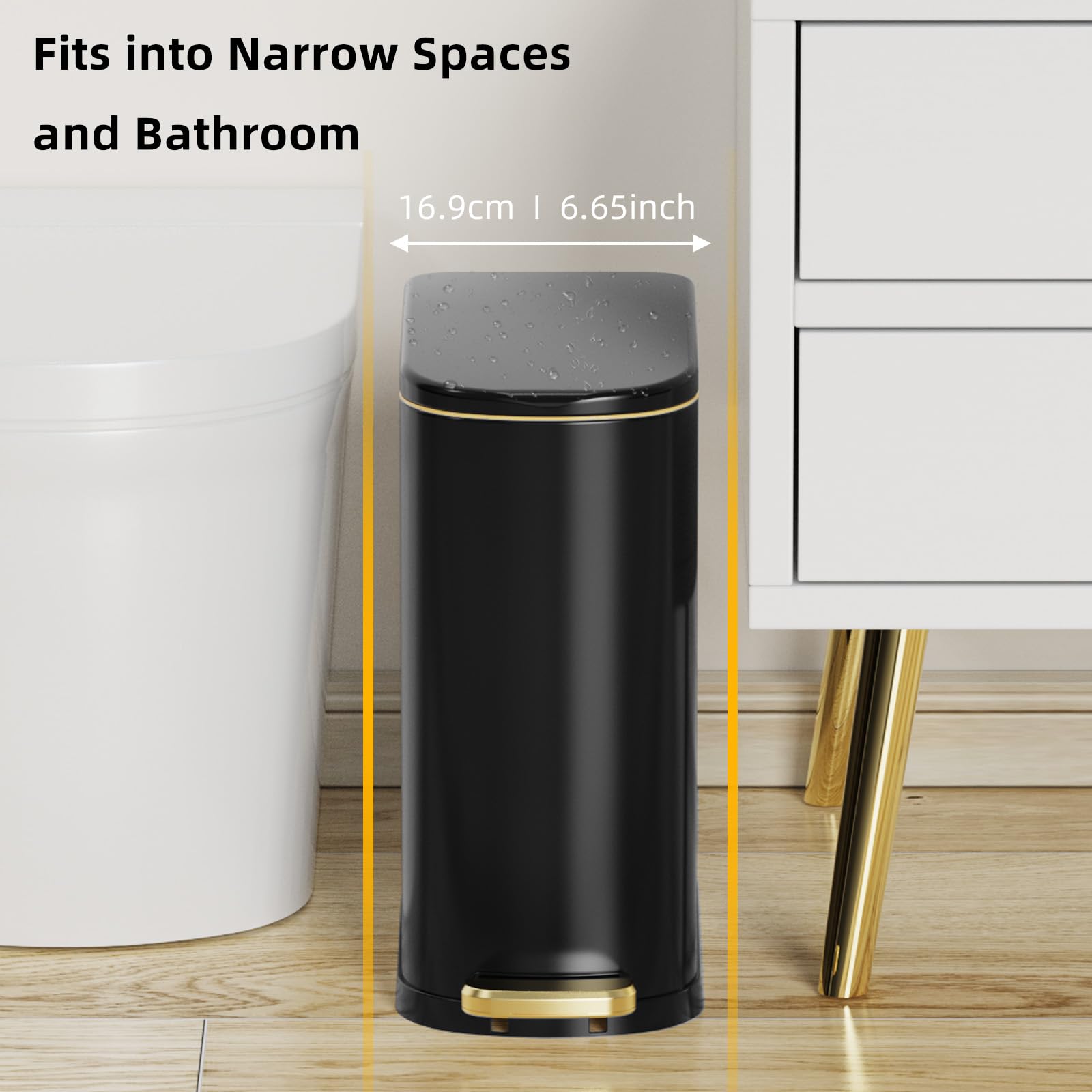 2.6 Gallon Slim Bathroom Trash Can with Soft Close Lid