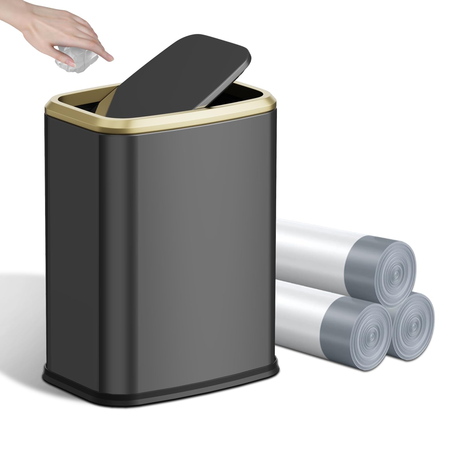 8L 2.1 Gal Small Bathroom Trash Can with Lid (60 Count)