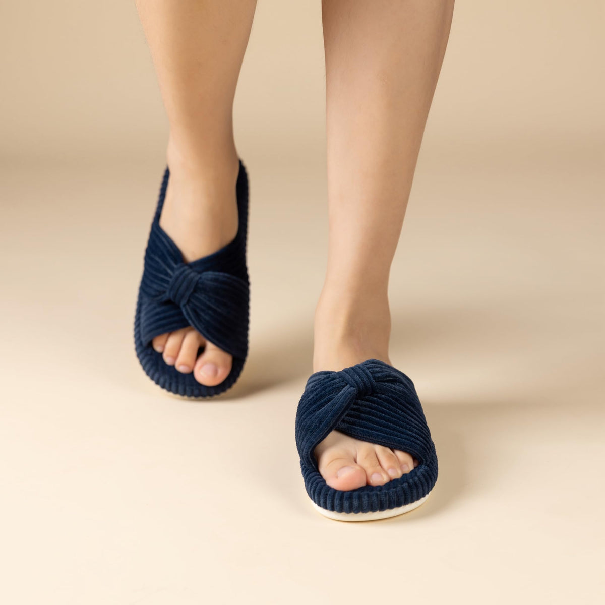 Slippers for Women Memory Foam House Bedroom Corduroy Bow Crossbands Slipper Shoes Comfy Trendy Gift Slippers Navy Blue Size 5 6 5.5