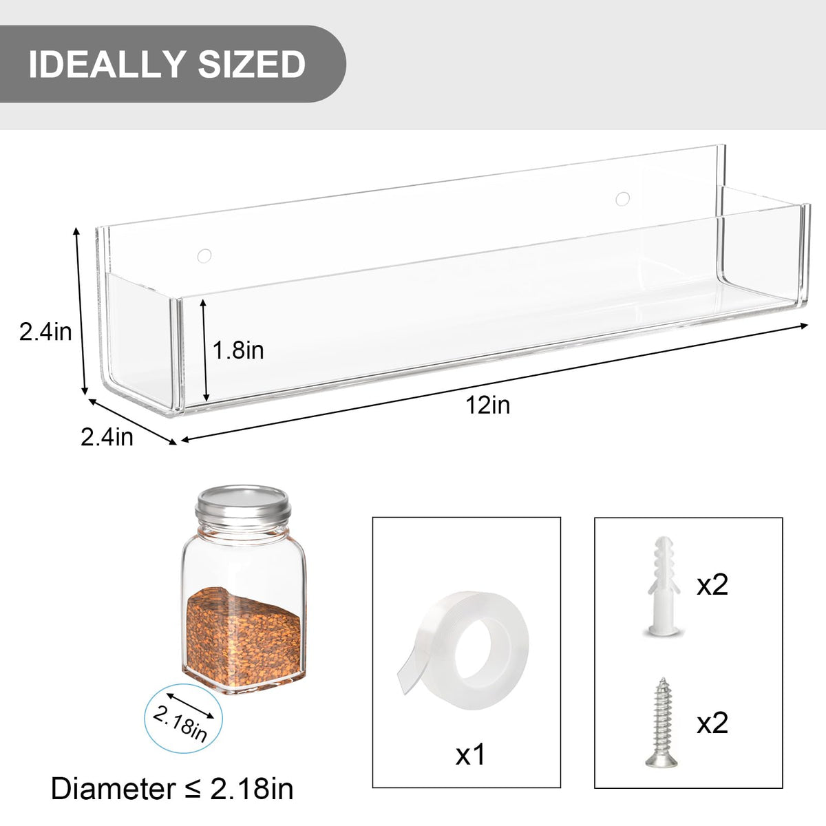 Adhesive Acrylic Spice Rack Organizer for Wall with Nano Double Sided Tape