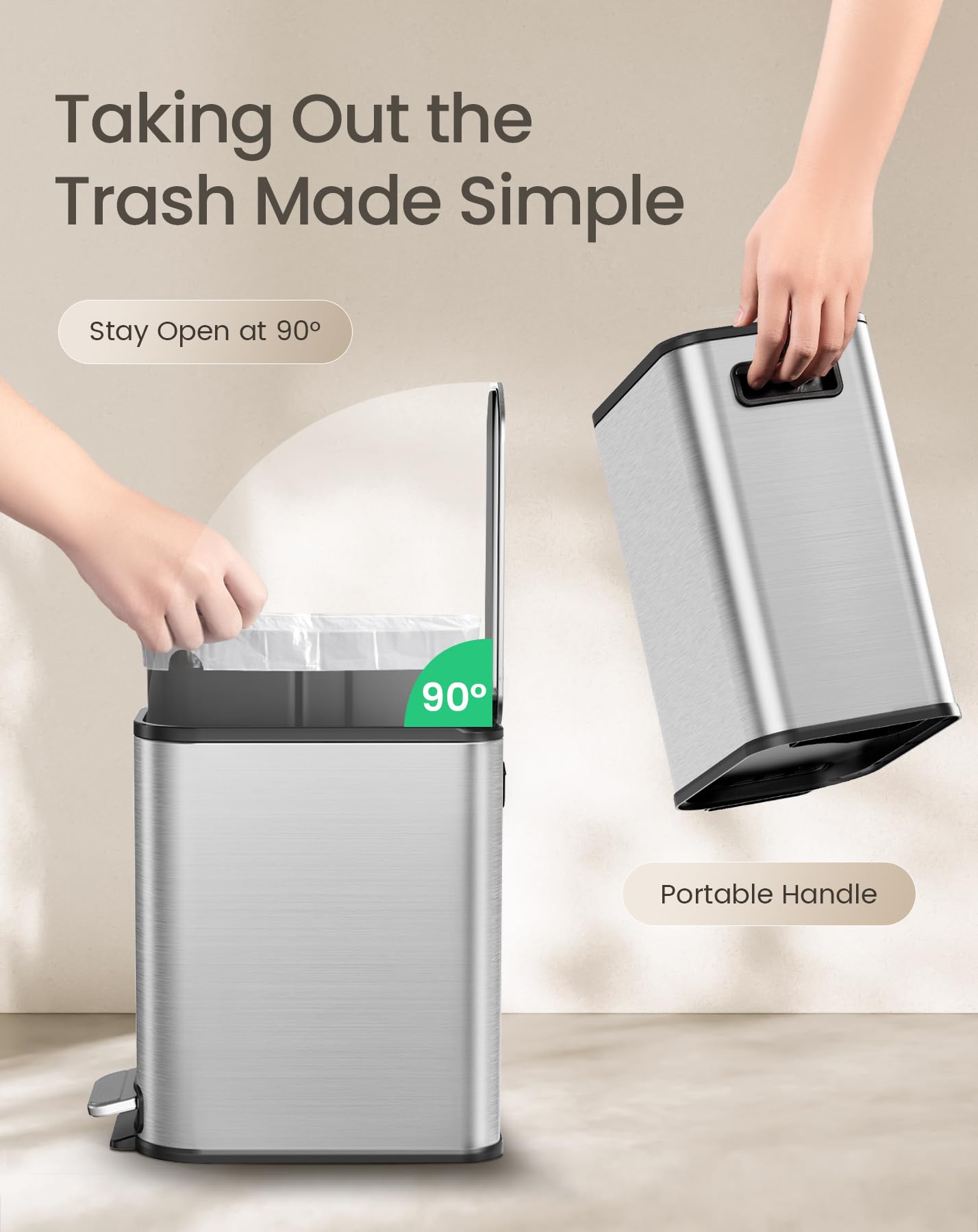 Small Bathroom Trash Can with Lid Soft Close & Pedal