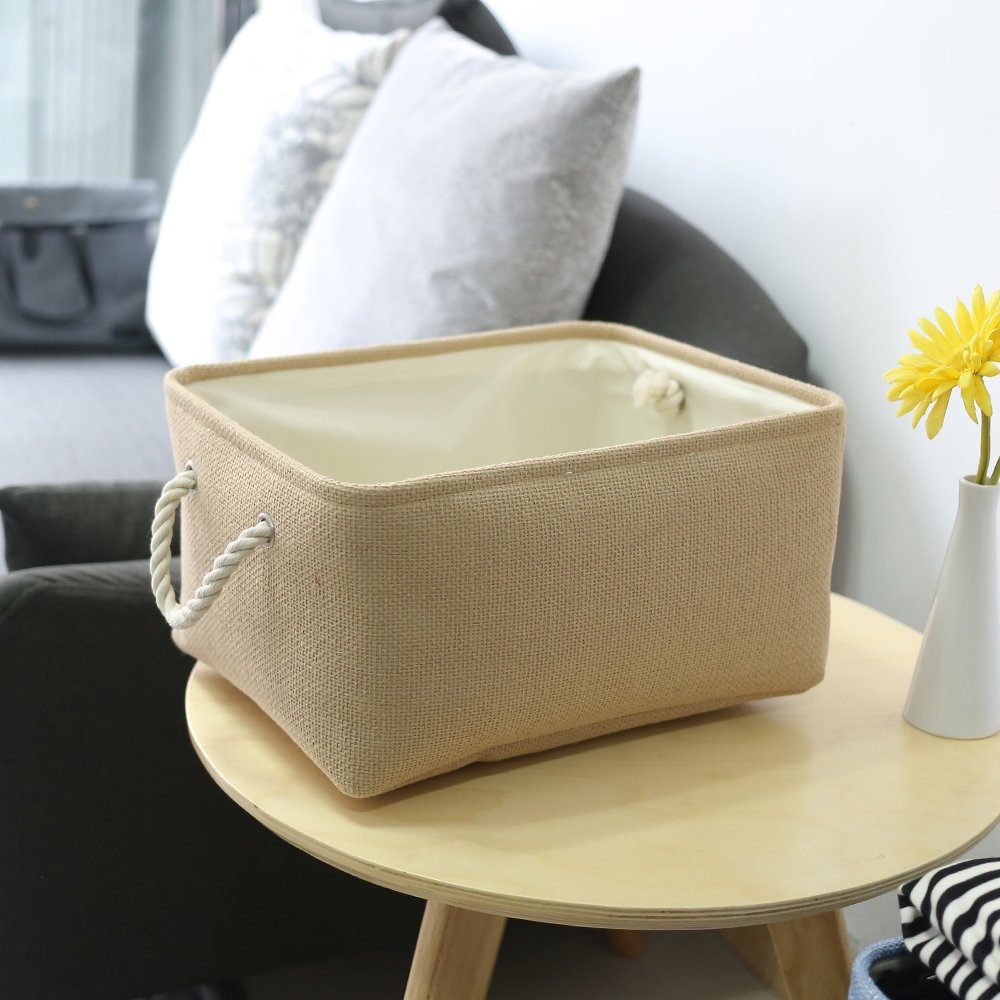 Decorative Basket Rectangular Small Storage Basket Fabric Storage Bin Organizer Basket with Handles for Clothes Storage