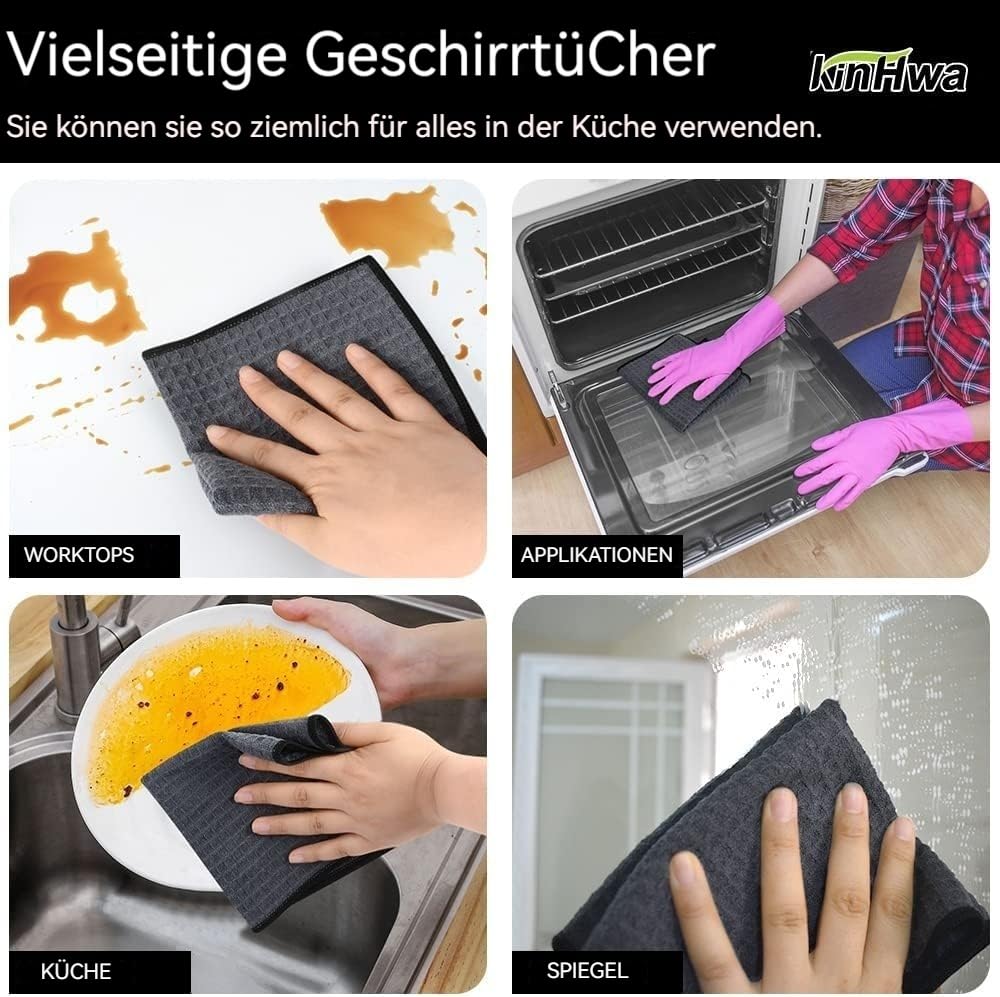 Waffle Microfiber Dish Cloths Gray Kitchen Towels (6 Count)