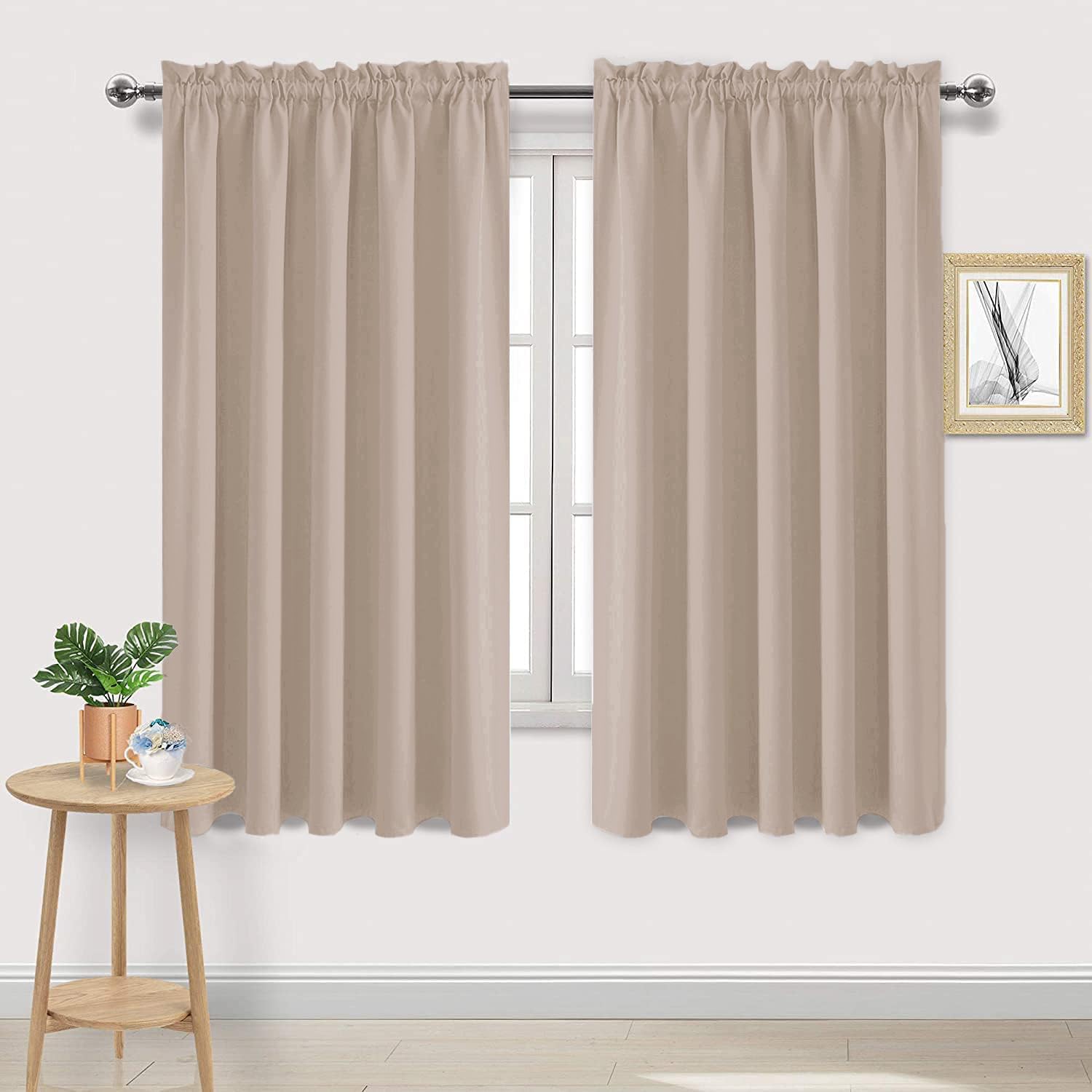 Wide Blackout Curtains for Bedroom Living Room 60 x 63 Inch Long Camel (2 Count)
