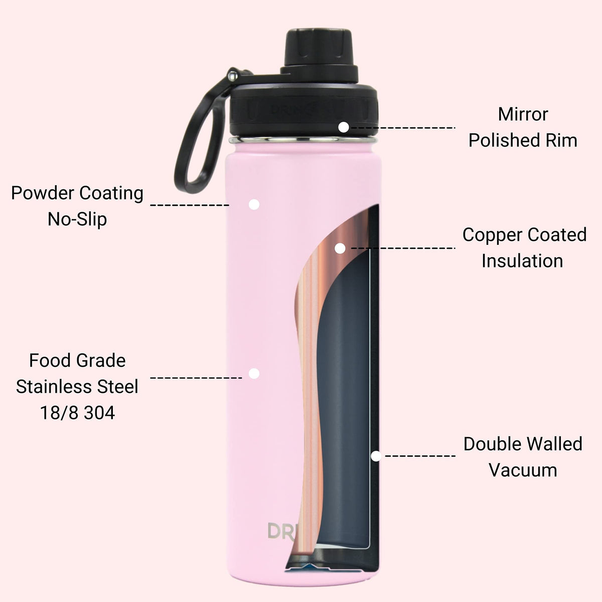 Stainless Steel Water Bottle Spout Lid Vacuum Insulated Double Wall Water Bottle Wide Mouth