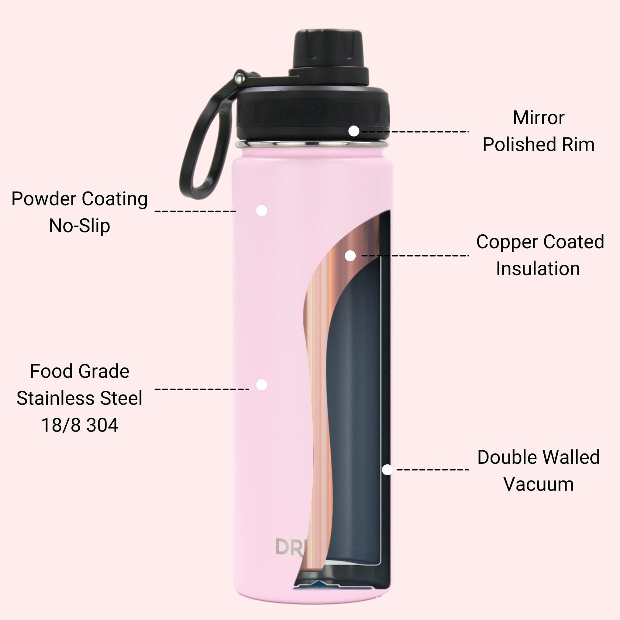Stainless Steel Water Bottle Spout Lid Vacuum Insulated Double Wall Water Bottle Wide Mouth