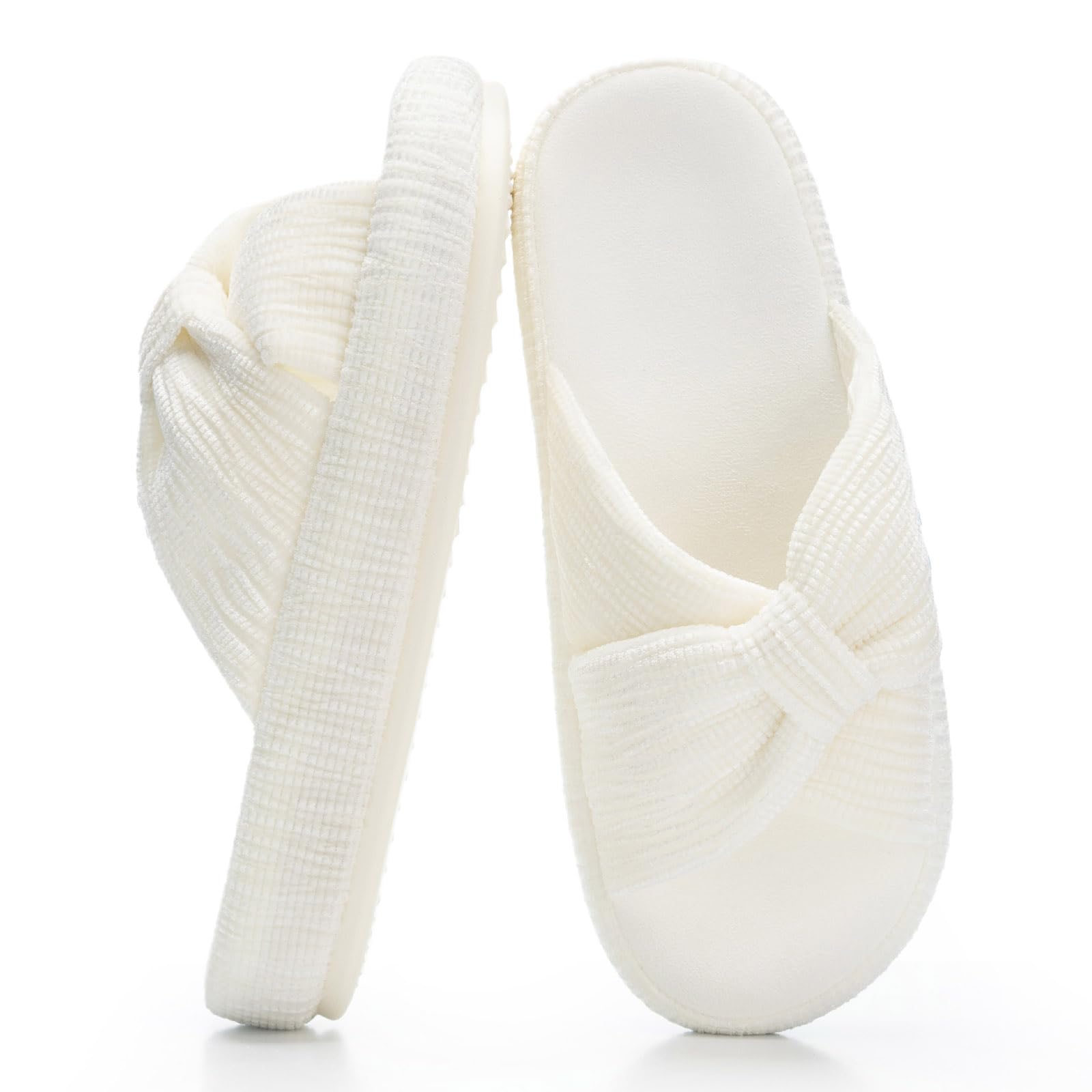 Slippers for Women Memory Foam House Bedroom Bow Crossbands Pearlescent Slipper Shoes Comfy Trendy Gift Slippers White Size 9 10 8.5