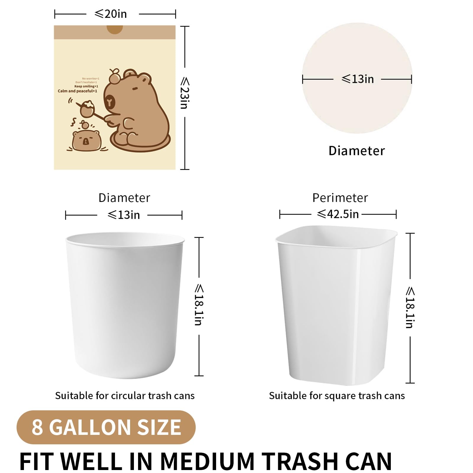 8 Gallon Trash Bags with Capybara Printed (50 Count)