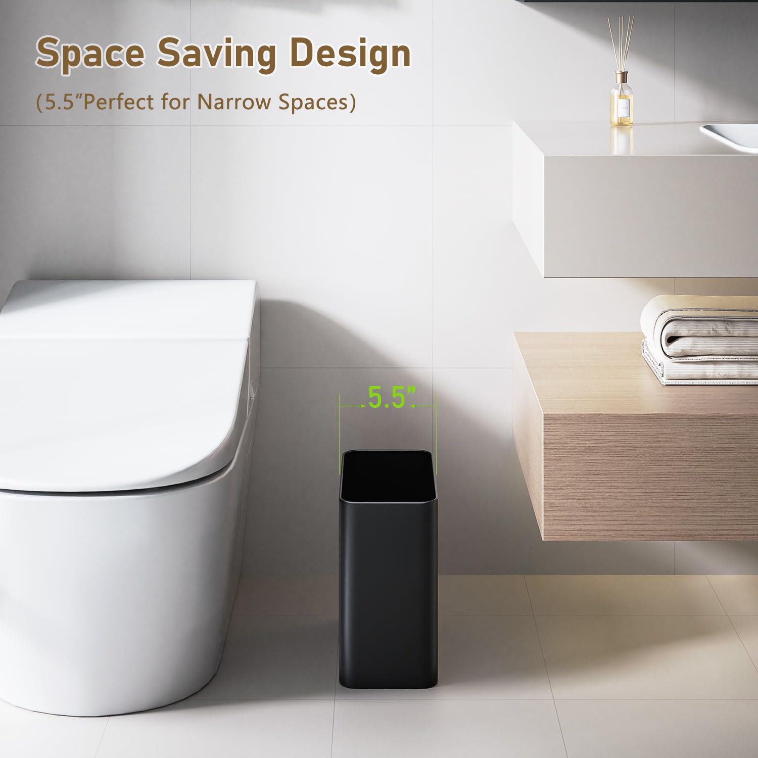Small Bathroom Trash Can 2.4 Gallon Wastebasket