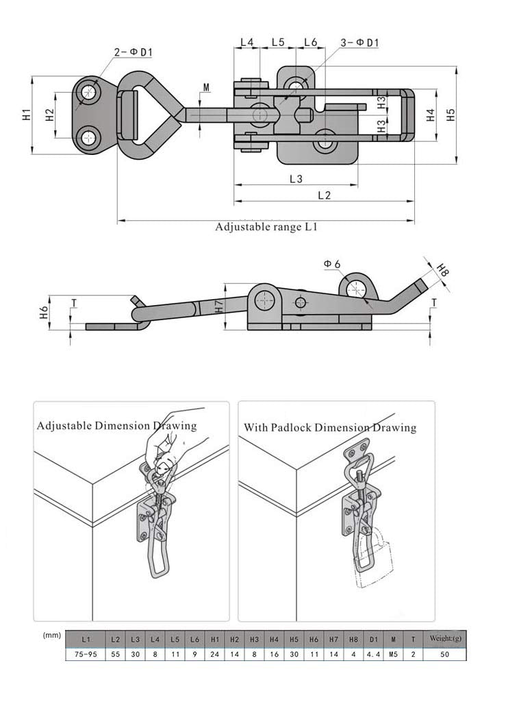 Adjustable Latch Buckle Cabinet Boxes Lever Handle Toggle Catch Latch Lock (2 Count)