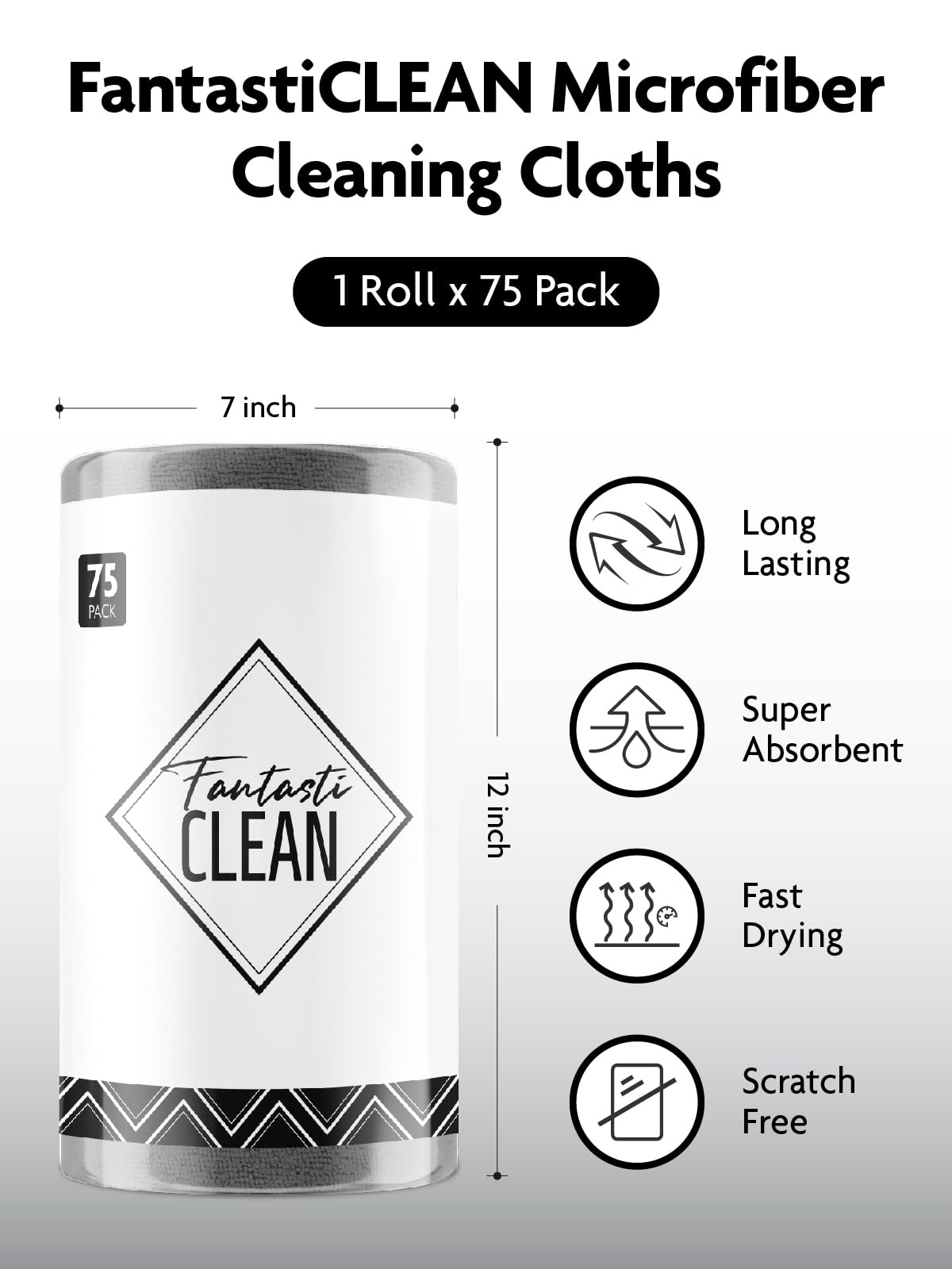 Microfiber Cleaning Cloth Roll (75 Count)