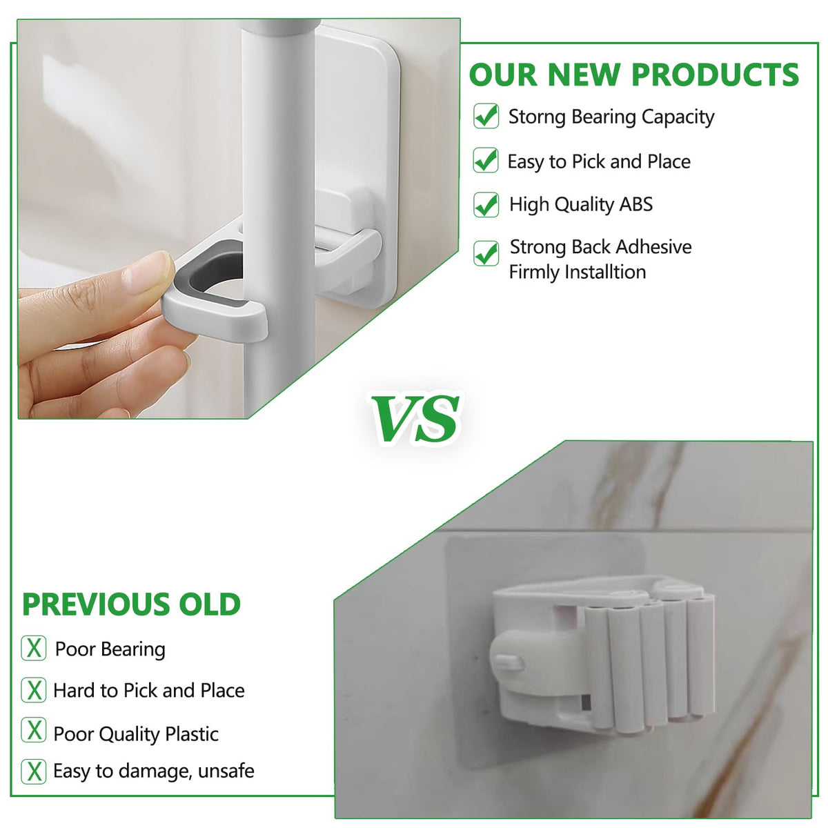 3pack Broom and Mop Holder Wall Mount No Drill Mop and Broom Gripper Mop Handle Hanger Household Cleaning Organizer (3 Count)