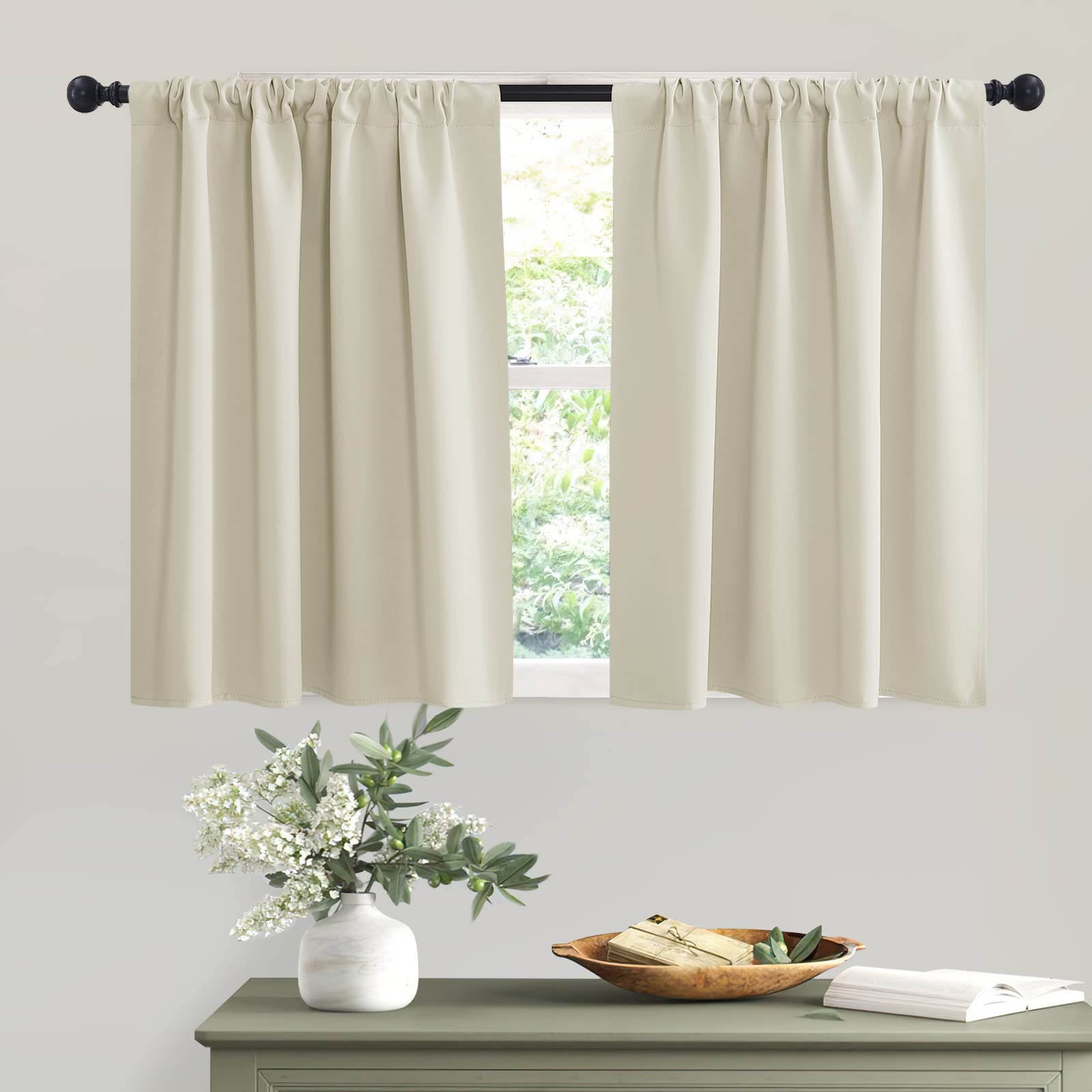 Short Beige Curtains for Small Bedroom Window Cafe