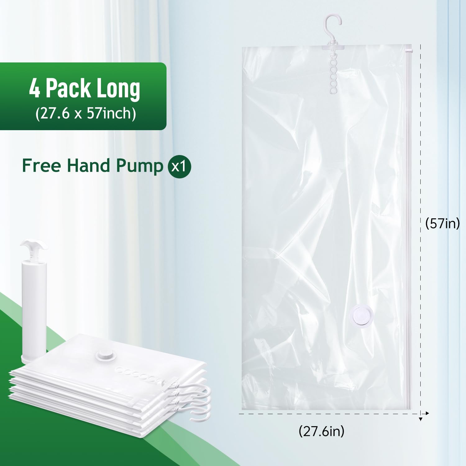 Hanging Vacuum Storage Bags For Clothes With Hand Pump (4 Count)