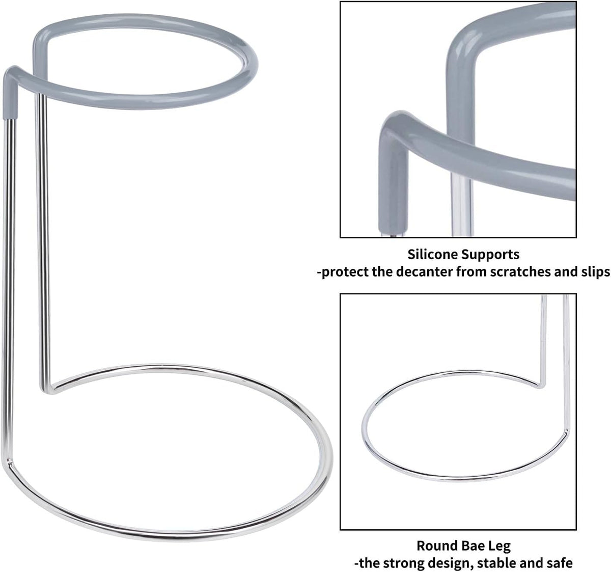 Wine Decanter Drying Stand with Rubber Coated Top to Prevent Scratches