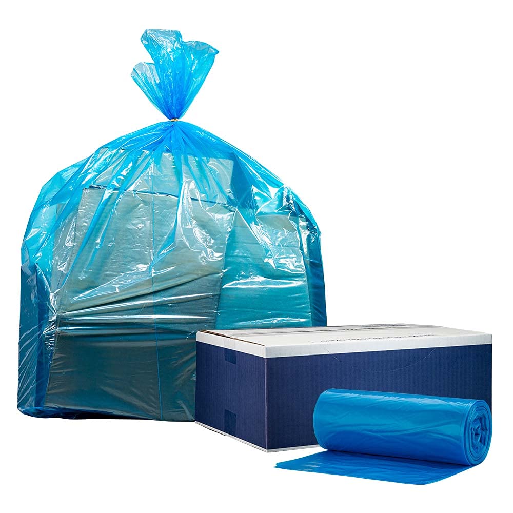 12 16 Gallon Recycling Trash Bags │1.2 Mil │ Blue Garbage Bags │ 24” x 31” (250 Count)