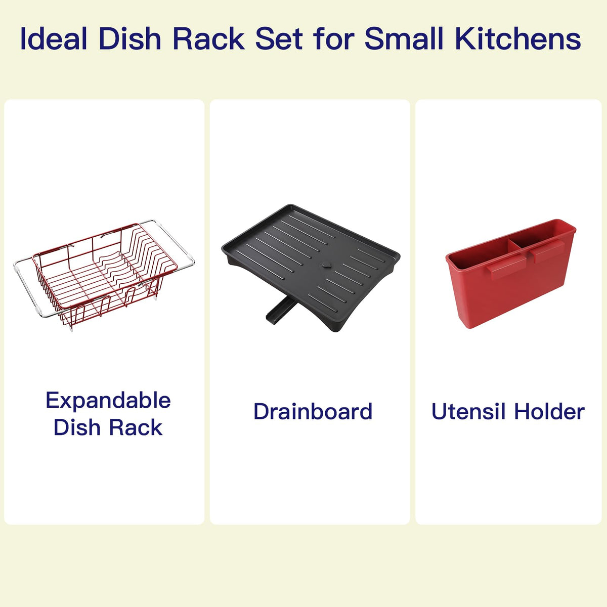 Red Dish Drying Rack Over Sink with Utensil Holder