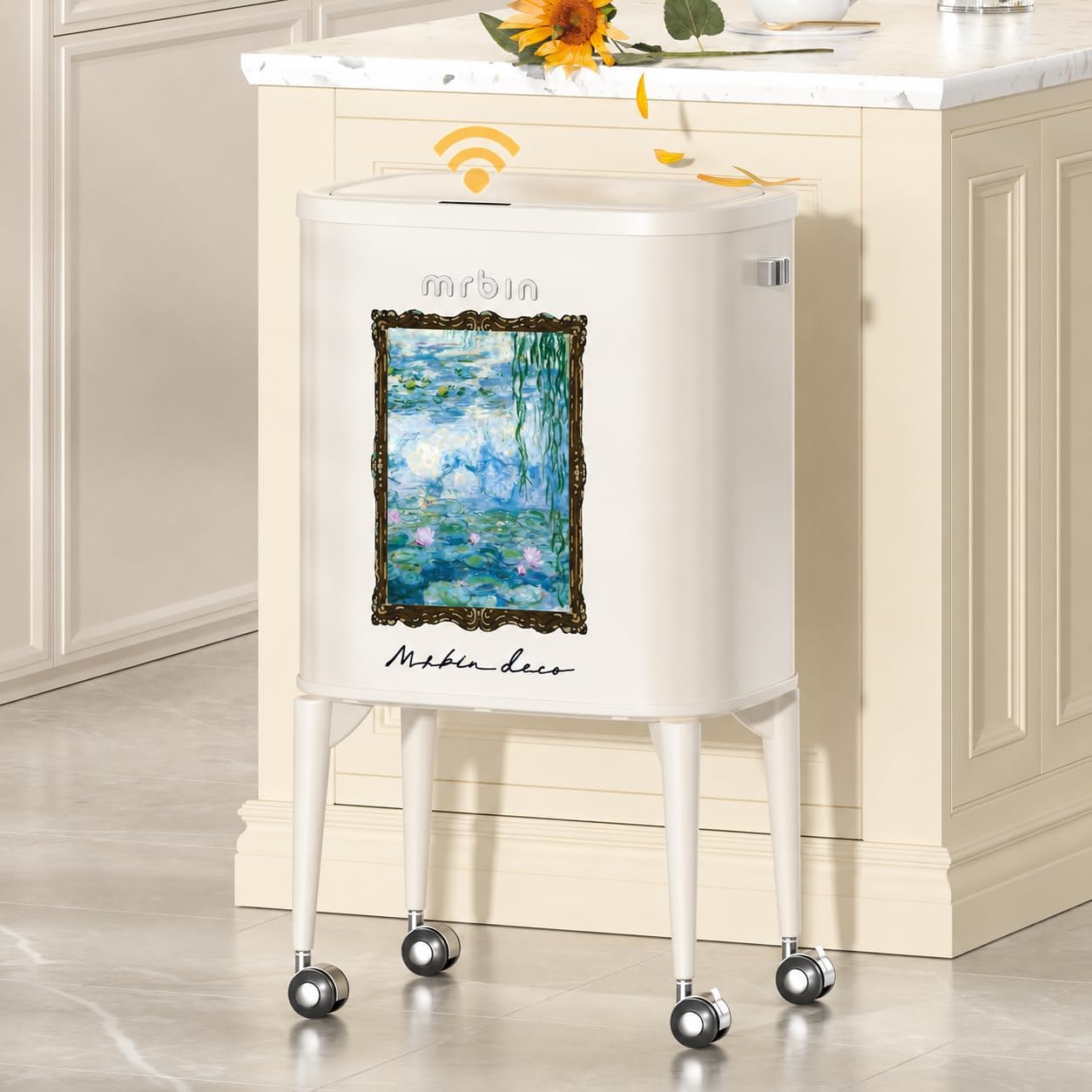 Metal Motion Sensor Kitchen Trash Can with Wheel Legs