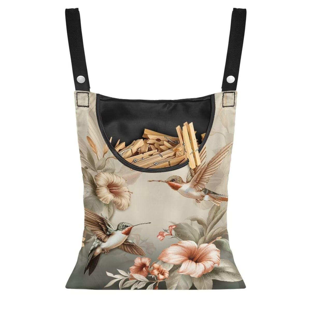 Hummingbird Clothes Pin Bag Poeny Flowers Clothes Pin Hanging Bag Fashion Clothespin Organizer Bag Portable Clothespin Storage with Large Opening Clothespin Storage for Small Items