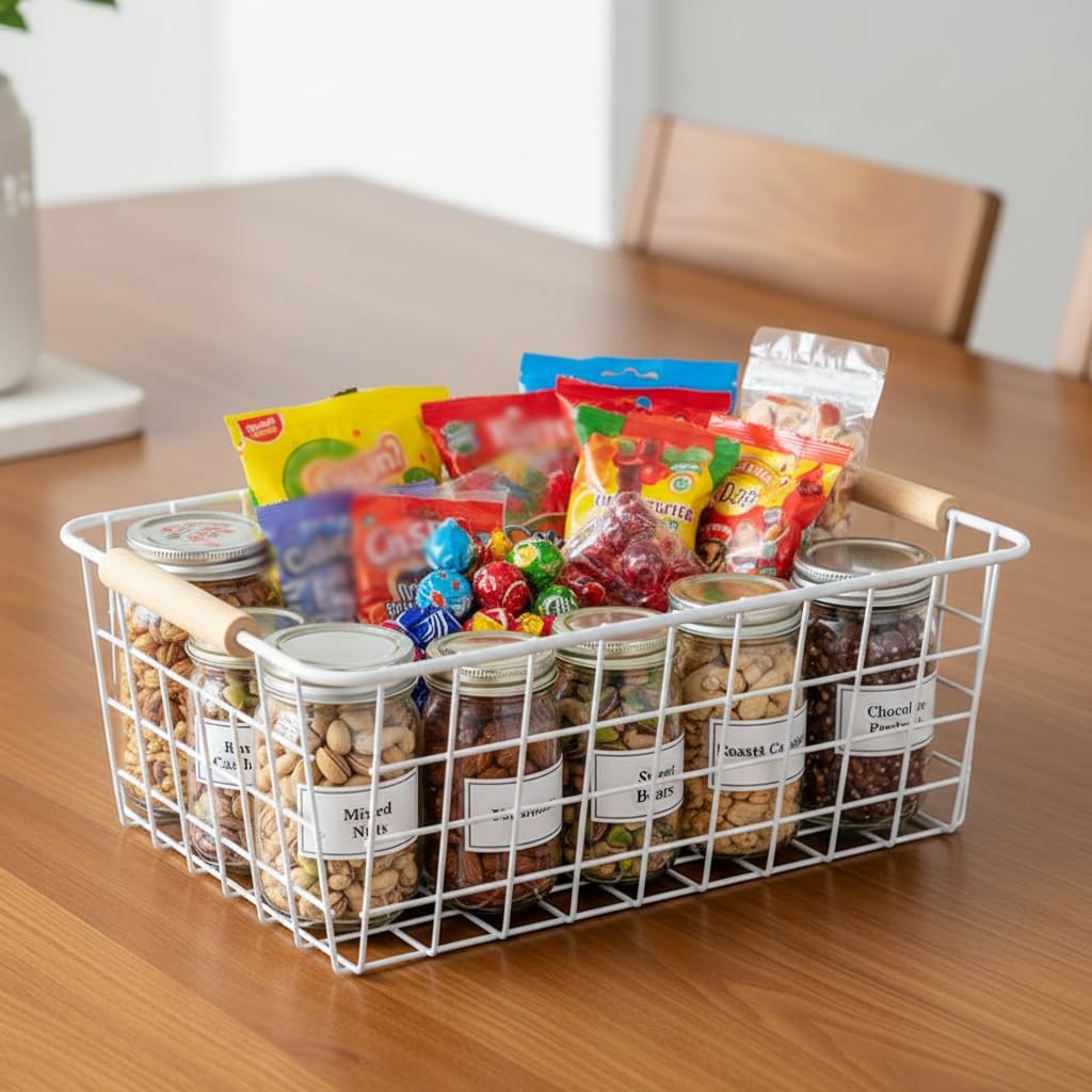 White Wire Baskets for Organizing with Handles (4 Count)