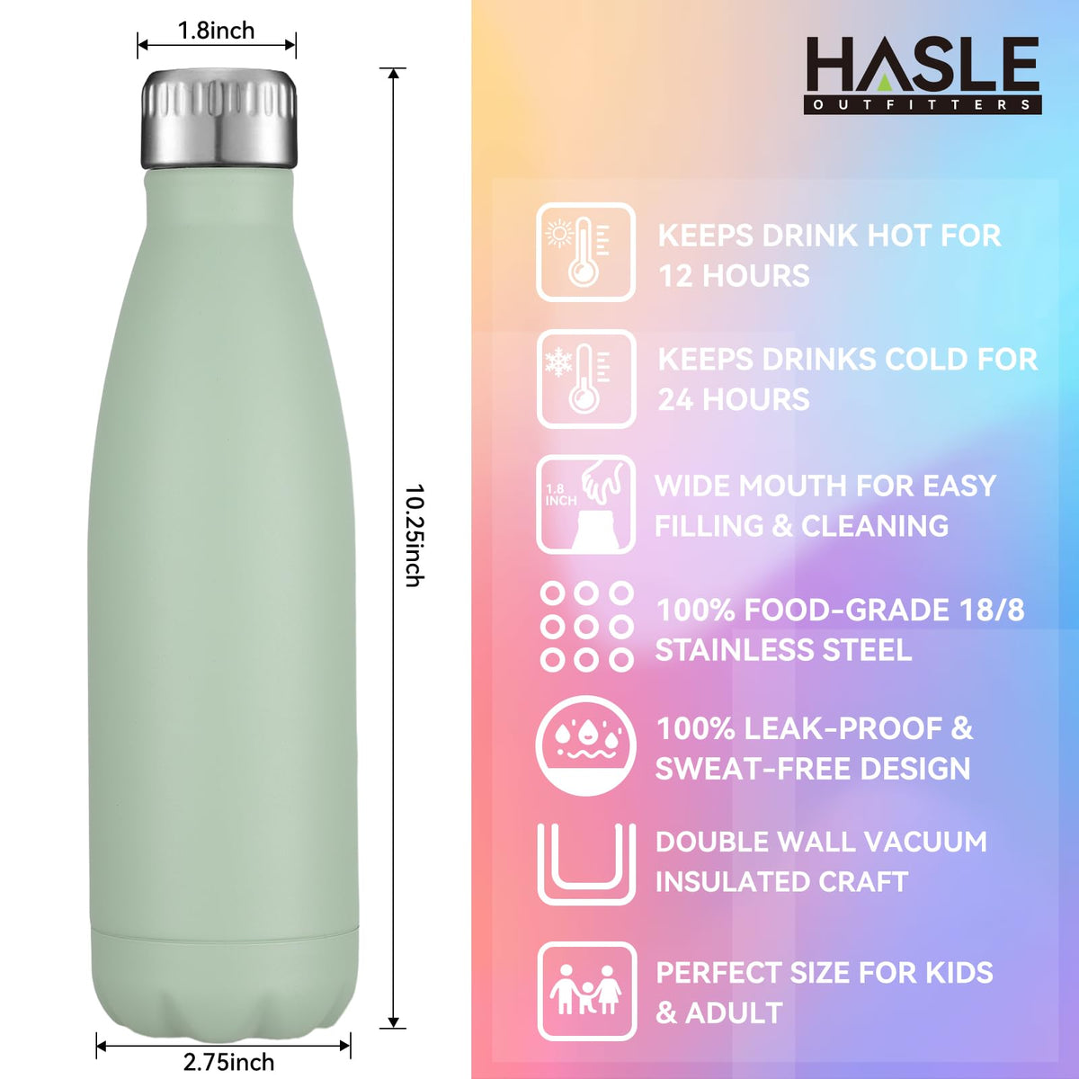 17oz Stainless Steel Water Bottles Bulk (4 Count)