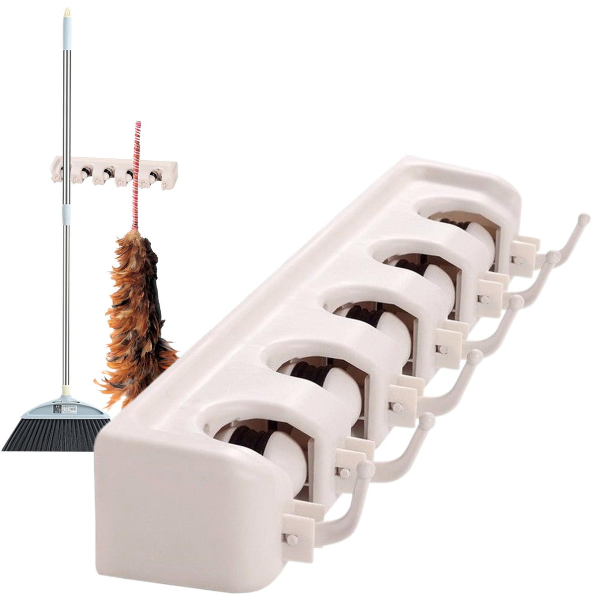 Mop Holder Wall Mount 5 Slots Heavy Duty Organizer Shelf