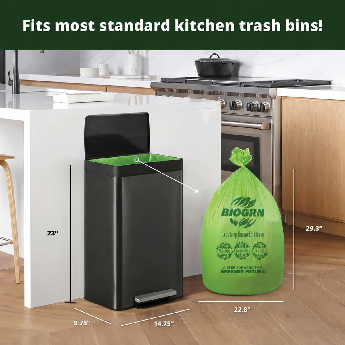 10 13 Gallon Compostable Trash Bags with Flat (50 Count)